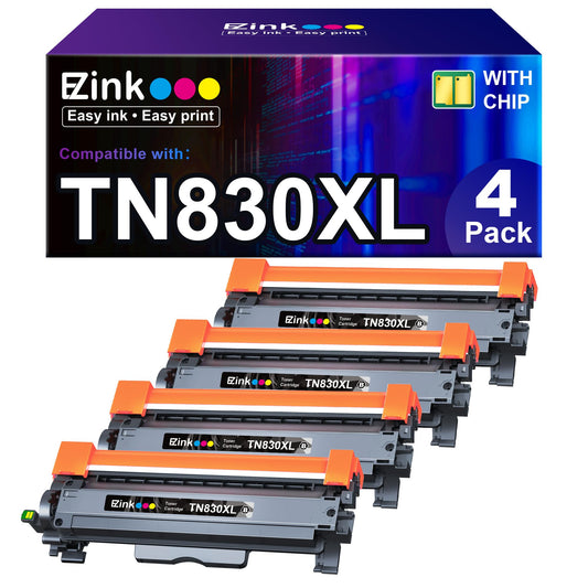 E-Z Ink Compatible TN830XL Toner Cartridge Replacement for Brother TN830XL TN830 TN 830 Toner Cartridges with Brother DCP-L2640DW HL-L2460DW HL-L2480DW HL-L2400D HL-L2405W Printer (4 x TN830XL Toner)