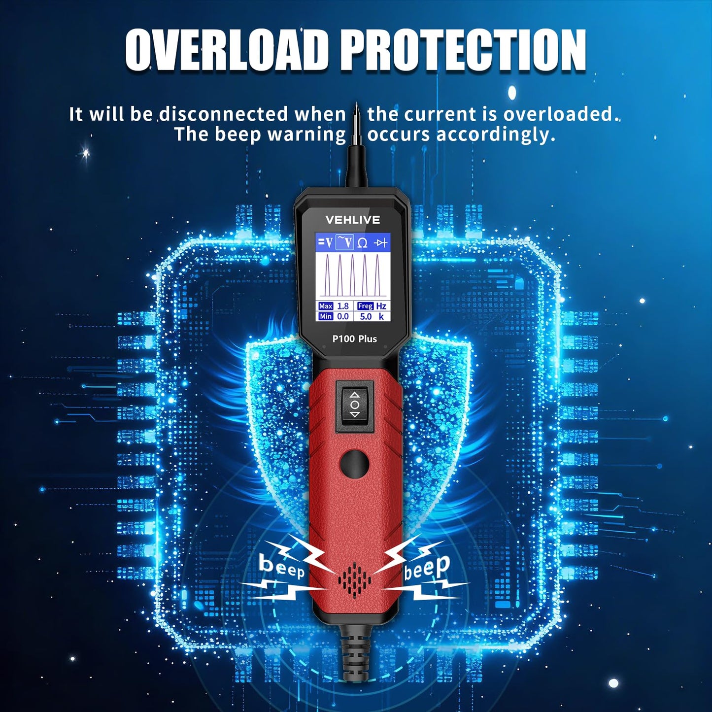 VEHLIVE P100 Plus Automotive Power Circuit Probe Tester,12V 24V Car Automotive Diagnostic Test Tool, Digital Volt Ohm Meter,Circuit Fault Finder w/ 40FT Cable & Tilted Screen