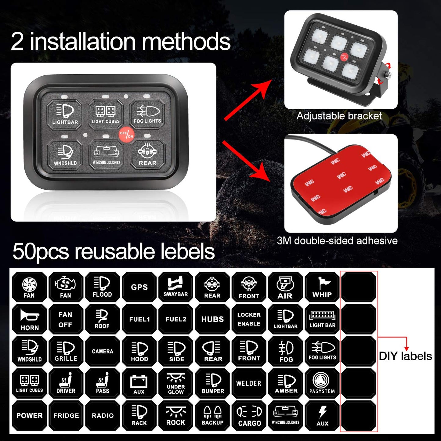 6 Gang Switch Panel, Auto Power Plus Automatic Dimmable Switch Pod Panel Circuit Control Box Relay System Universal Touch Switch Box with Harness Label Sticker for Car Marine Boat ATV UTV Truck