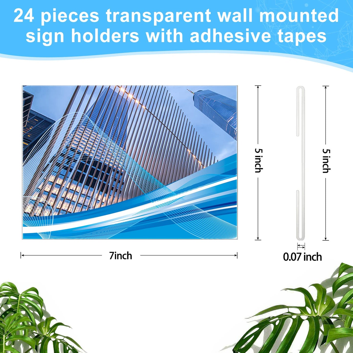24 Pack Acrylic Wall Mounted Sign Holder Vertical Plastic Clear Frames No Drilling Wall Mounted Sign Holder with Adhesive Tape for Displaying Document Flyer Poster(Horizontal Style,5 x 7 Inch)
