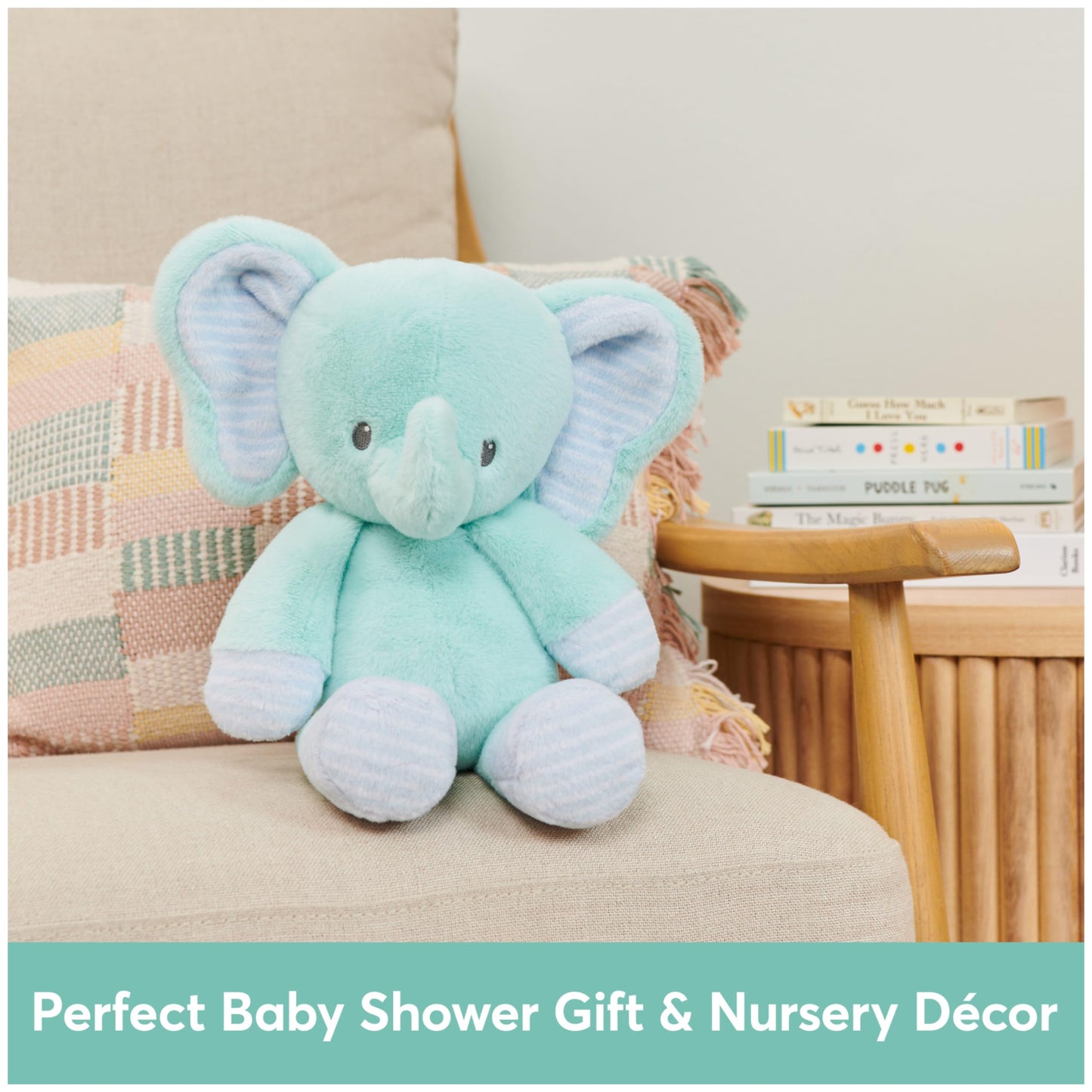 Baby GUND Safari Friends Elephant Pull-Down Musical Plush, Travel Friendly Sensory Toy with Stroller Loop for Ages 0 and Up, Blue, 12”