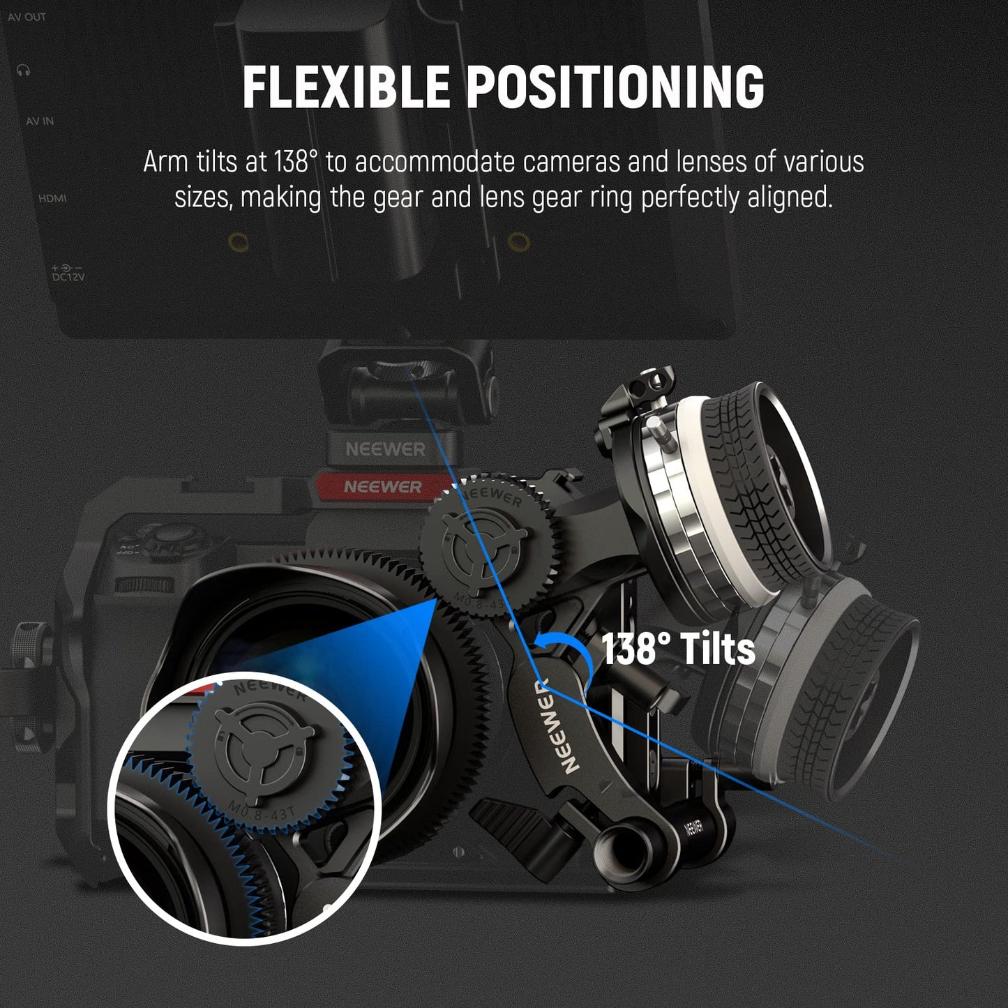NEEWER Mini Follow Focus with A/B Stops, Lens Gear Ring, 15mm Rod & Rod Clamp for Cinema Camera, DSLR/Mirrorless Camera, Compatible with Lens Diameter Up to 114mm, PG001 (Silver)