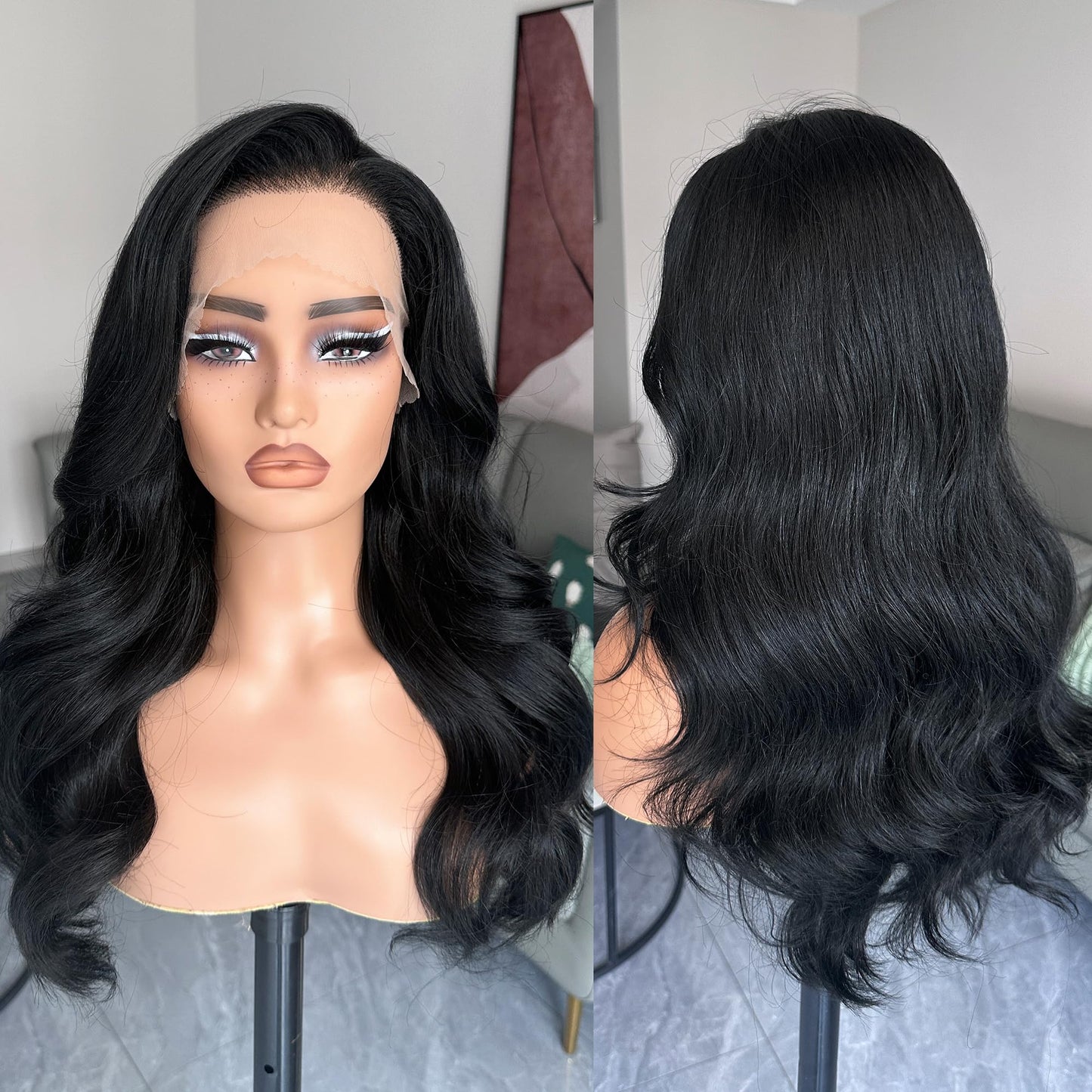 BLL Synthetic Lace Front Wig, Body Wave Glueless Wig 13x6 HD Lace Front Pre Plucked Natural Hairline Black Wigs For Black Women
