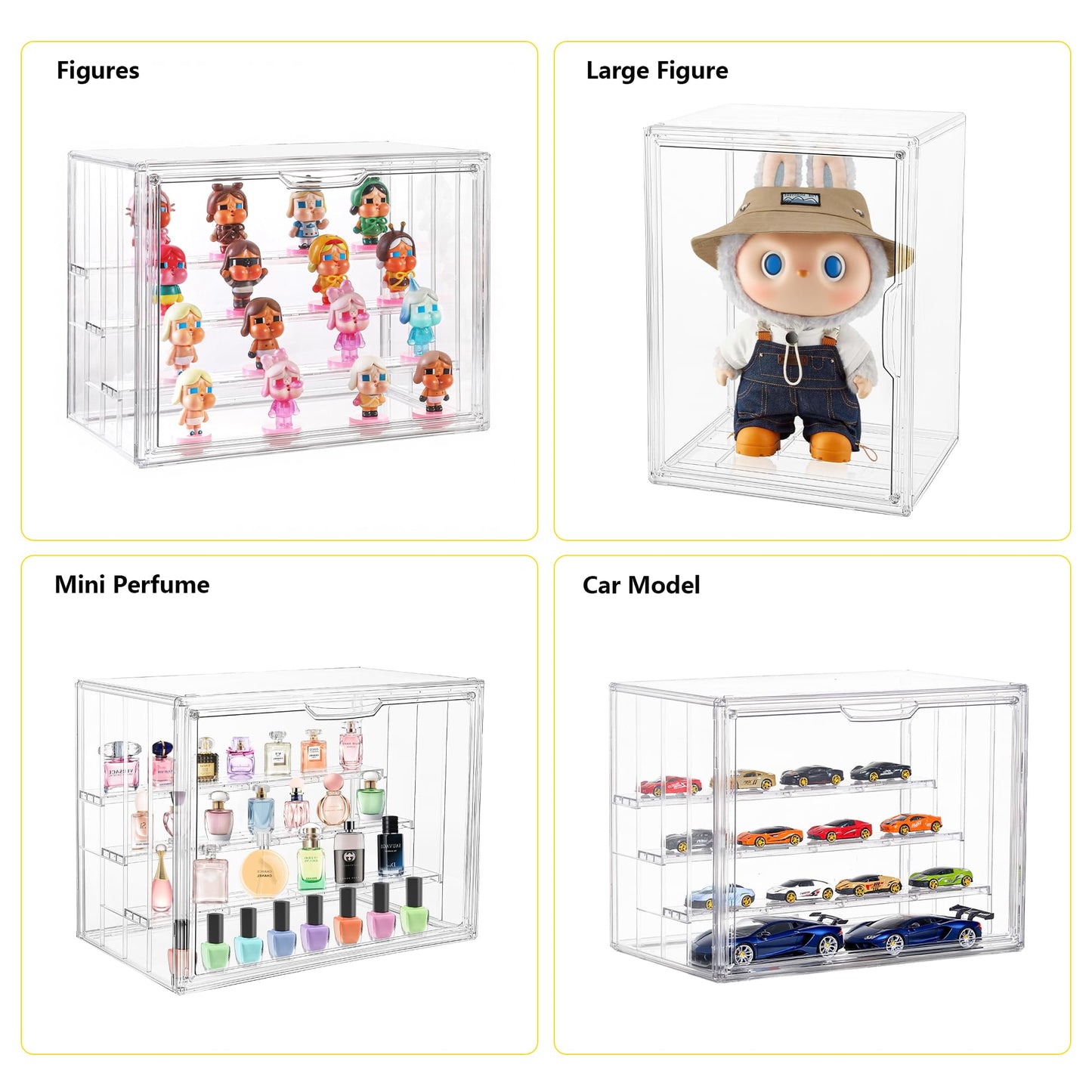 Clear Acrylic Display Case for Collectibles, 4 Layer Figure Display Case with Magnetic Door, Stackable Figurine Display Shelf Box for Figures, Funko Pop, Pop Mart, 2-Pack
