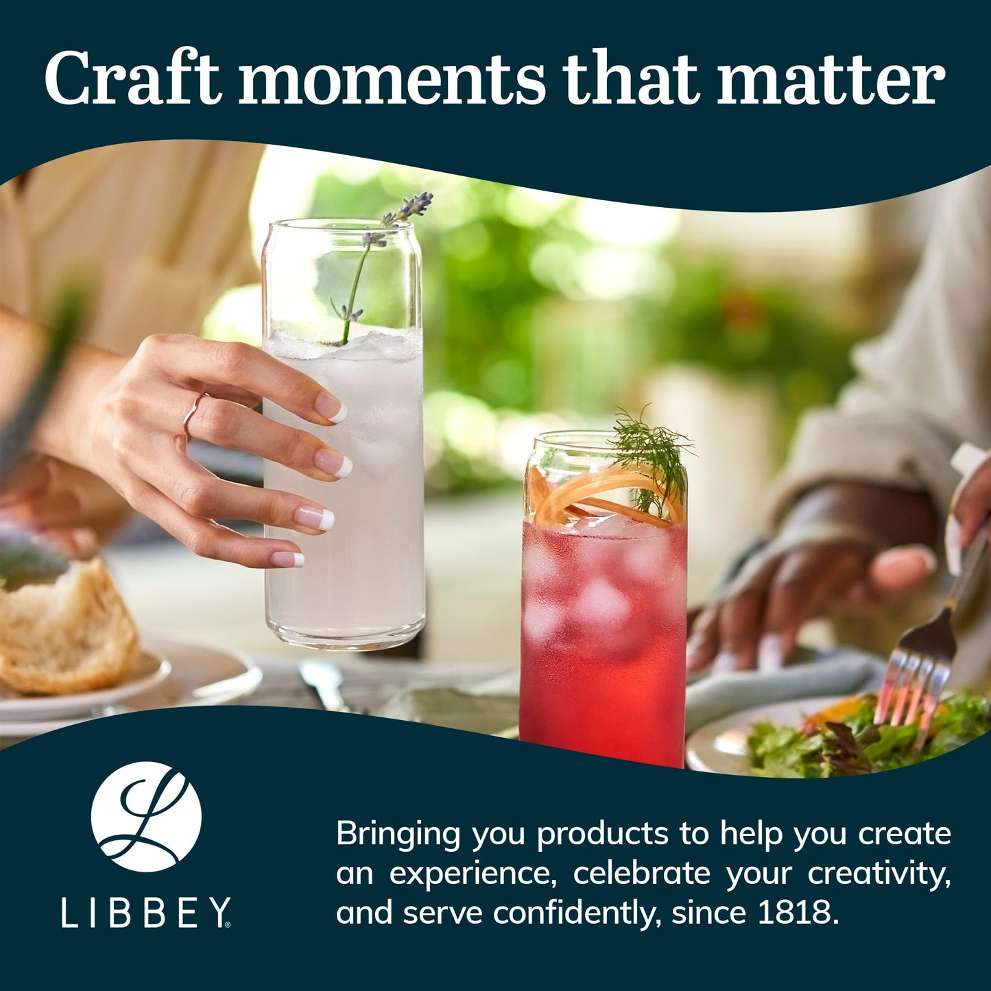 Libbey Classic Slim Beer Can Glasses, 12.5 oz Tall Drinking Glasses Set of 6, Space-Saving, and Versatile Thin Glassware for Cocktails, and Mocktails