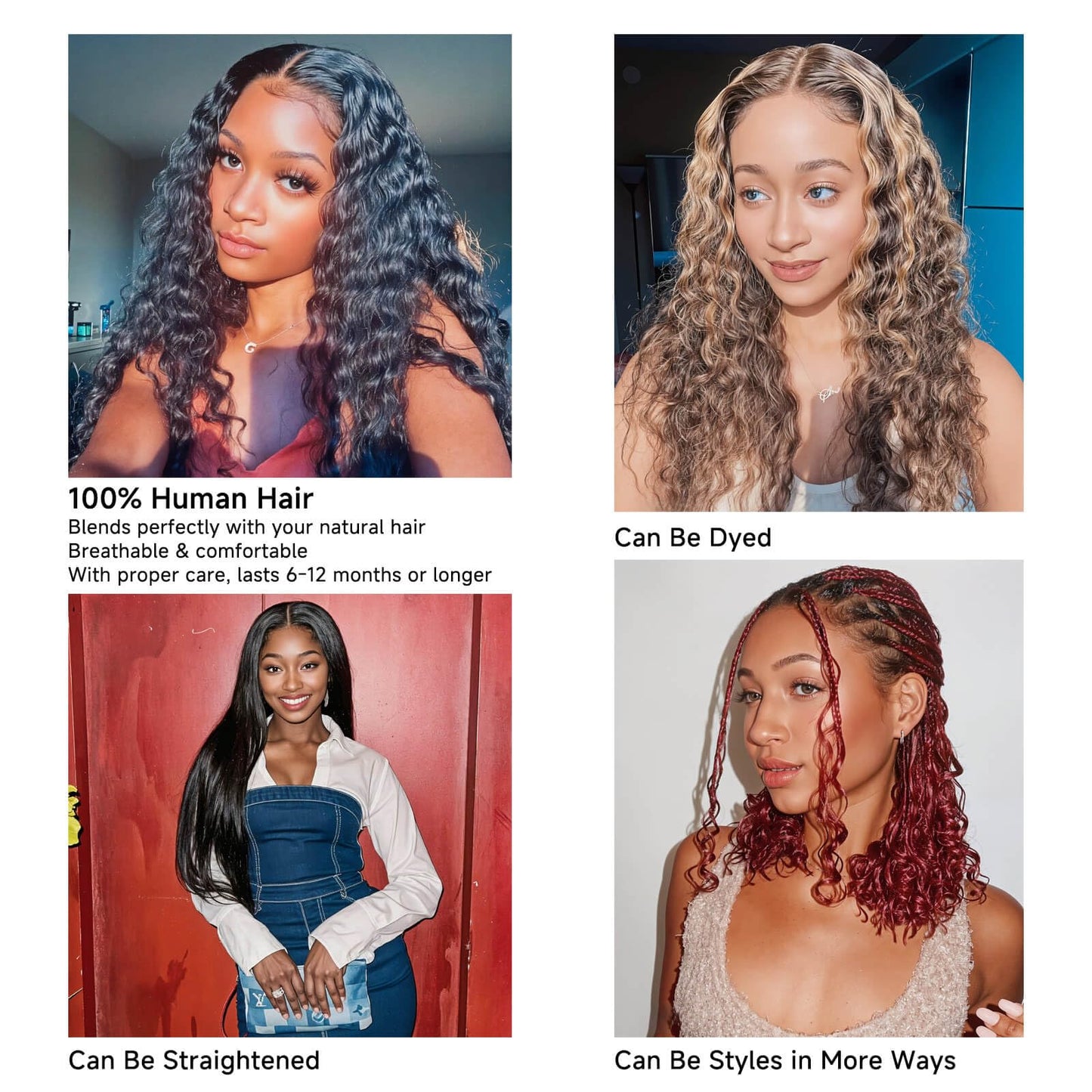 MOONBAY Loose Deep Wave Human Hair Bundles with Closure (20 22 24 + 16), 100% Unprocessed Virgin Brazilian Hair, 3 Bundles (80g/pc) with 4×4 Closure