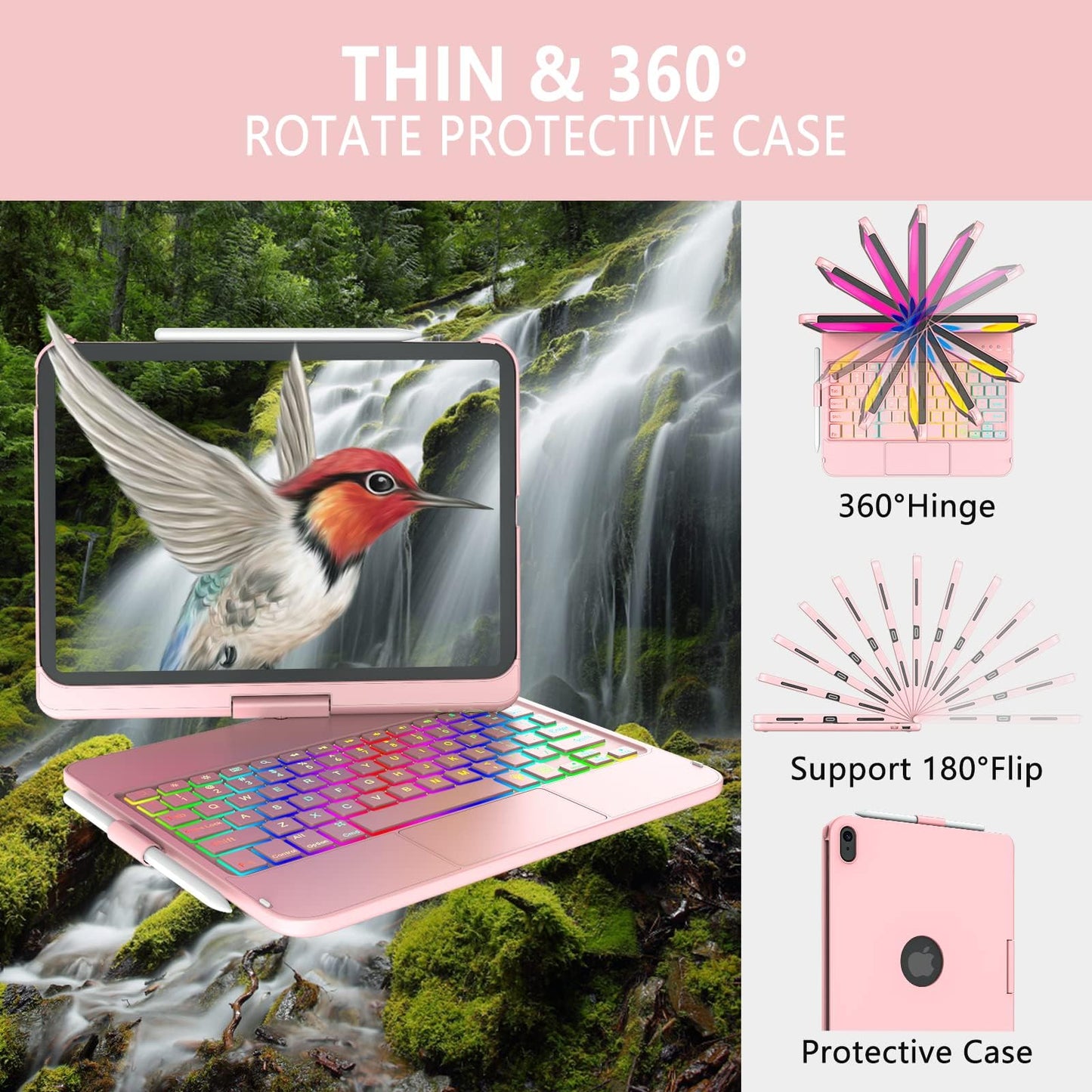 CC Store Touchpad Keyboard Case for iPad 10th Generation 10.9" 2022, Multi-Touch & Backlit Keys, 360° Rotatable & Pencil Holder,for New iPad 11 Generation(A16) 11-inch Case Keyboard (Rose Gold)