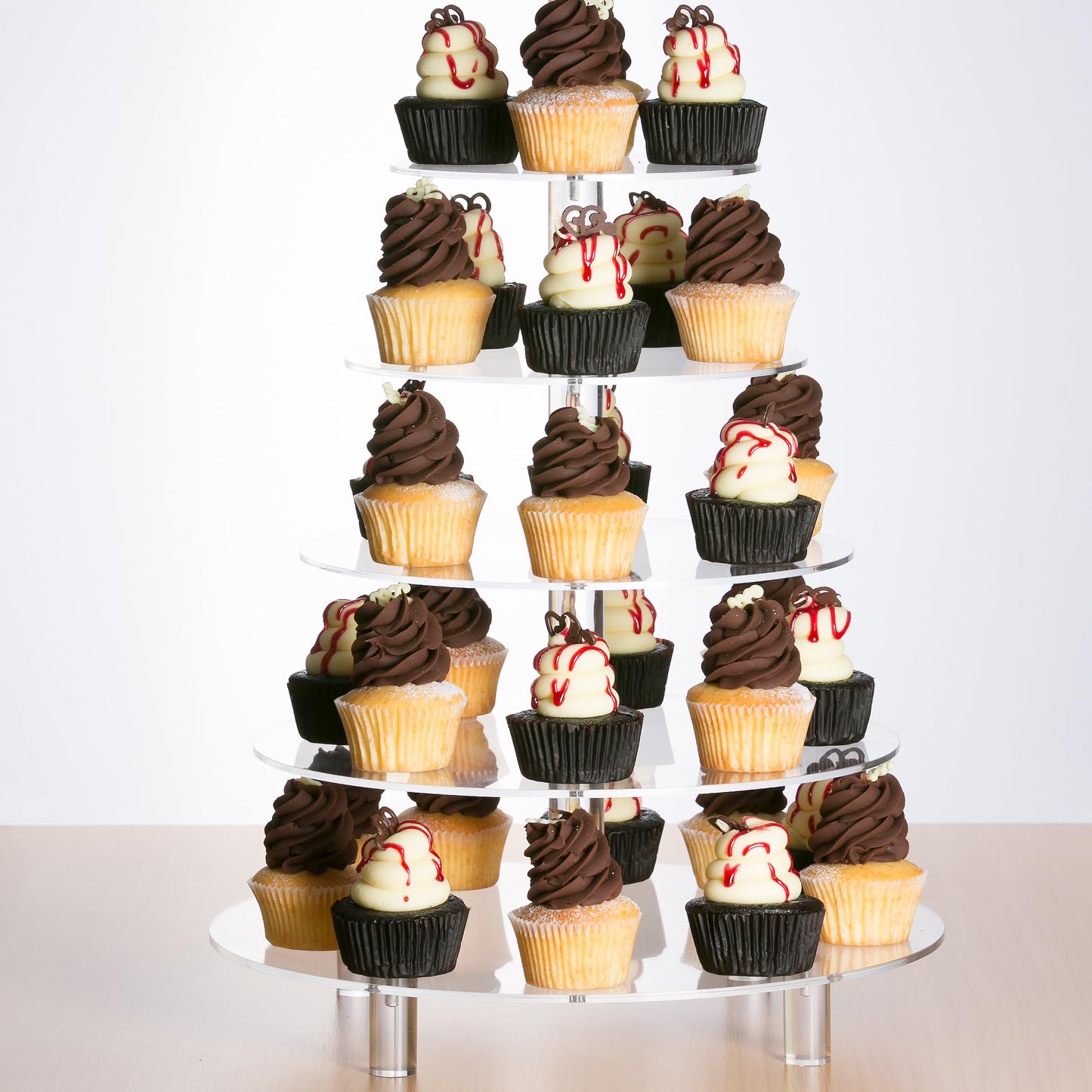 5 Tier Acrylic Cupcake Stand, Extra Thick 5mm Base, Large Cupcake Tower, Multi Tiered Cake Stand Round Clear Holder for Dessert Table Display, Weddings, Birthday Party, Graduation, Pastry, Donut Tree