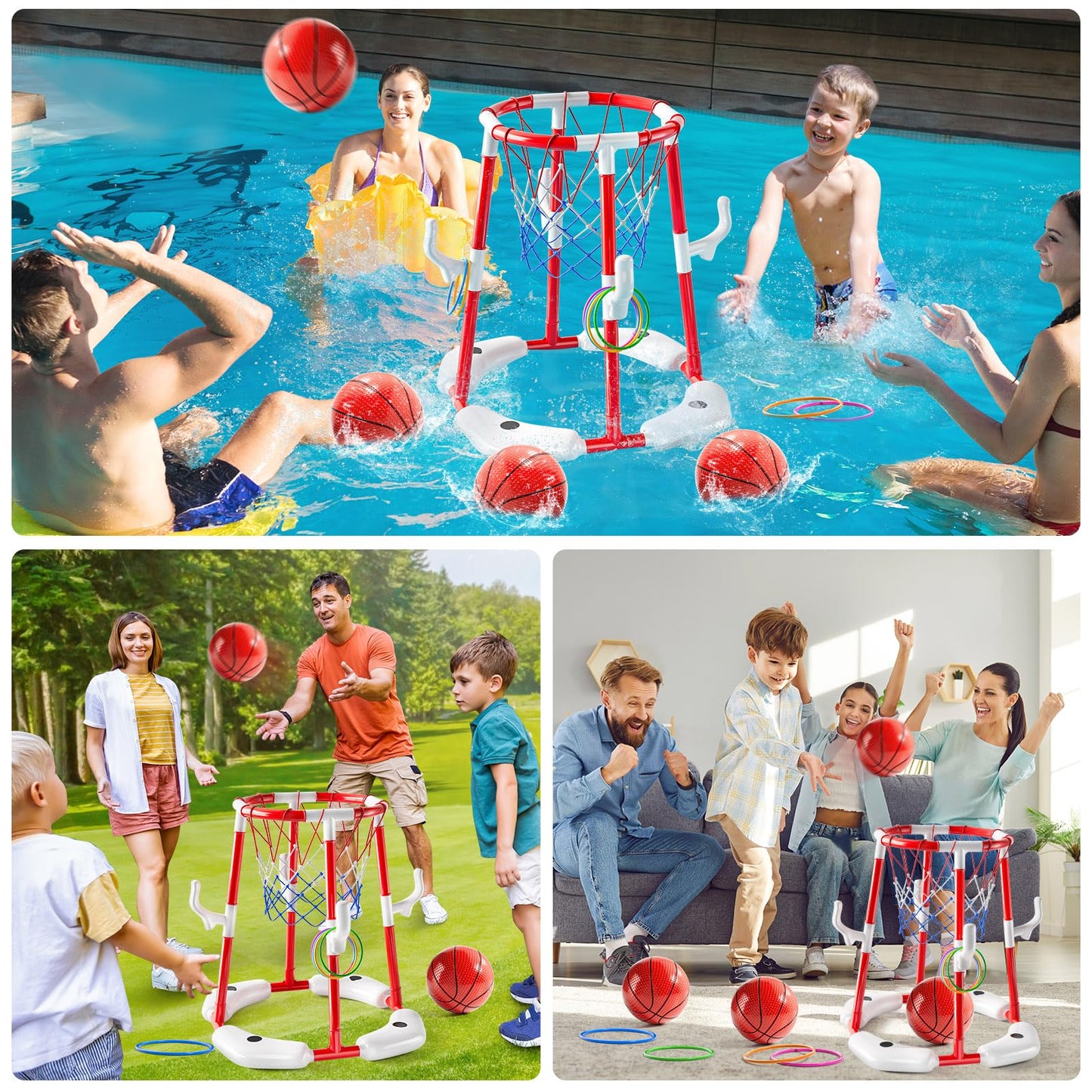 JUKUDAHU - Pool Basketball Hoop Toy for 2 3 4 5 6 Year Old Boys Floating Basketball Toy with 4 Air Pump Balls Outdoor Play Summer Water