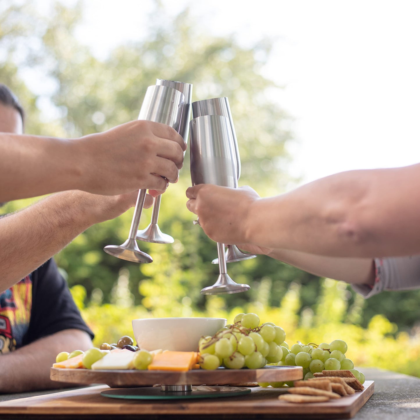 Unbreakable 8 Oz Stainless Steel Champagne Flutes (8 Pk)- Large Stemmed Matte Silver Champagne Glasses - Reusable Indoor Outdoor Drinkware - Keeps Drink Cool for Longer- Graduation & Mother's Day Gift