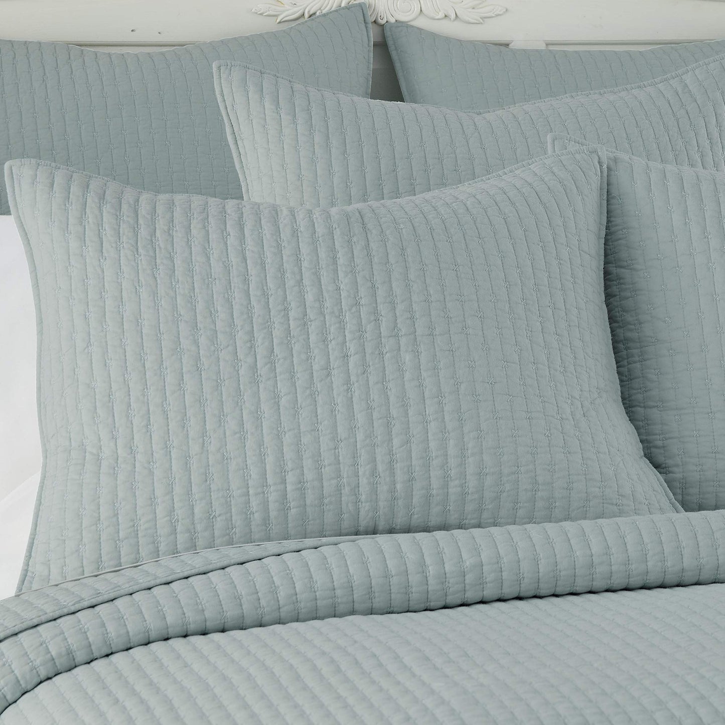 Levtex Home - Cross Stitch - 100% Cotton - Euro Shams Set of Two - (26x26in.), No Insert - Blue Haze