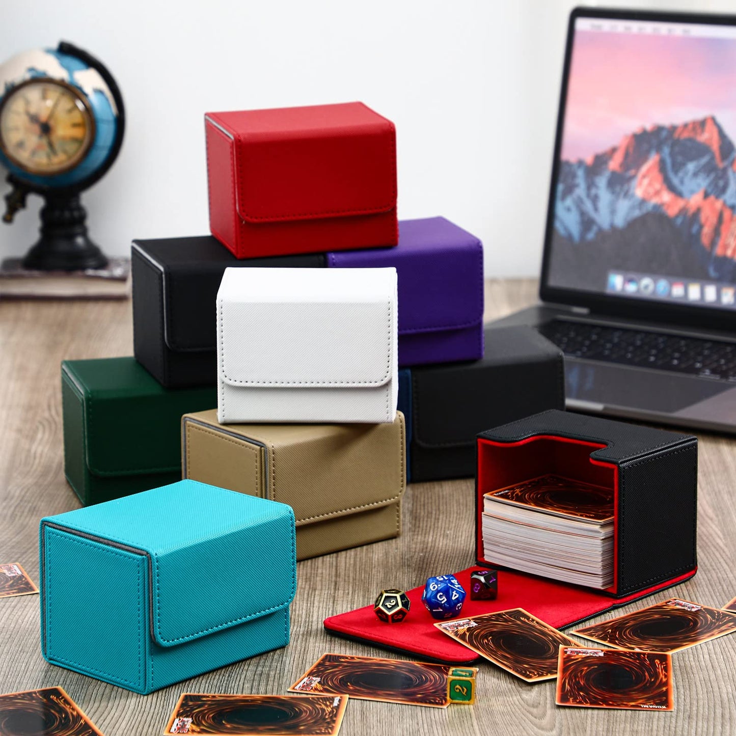 Vicenpal 10 Pieces Leather Deck Game Card Box Magnetic Card Game Case for 100 Plus Gaming Storage Containers Compatible with MTG Deck Boxes,10 Colors