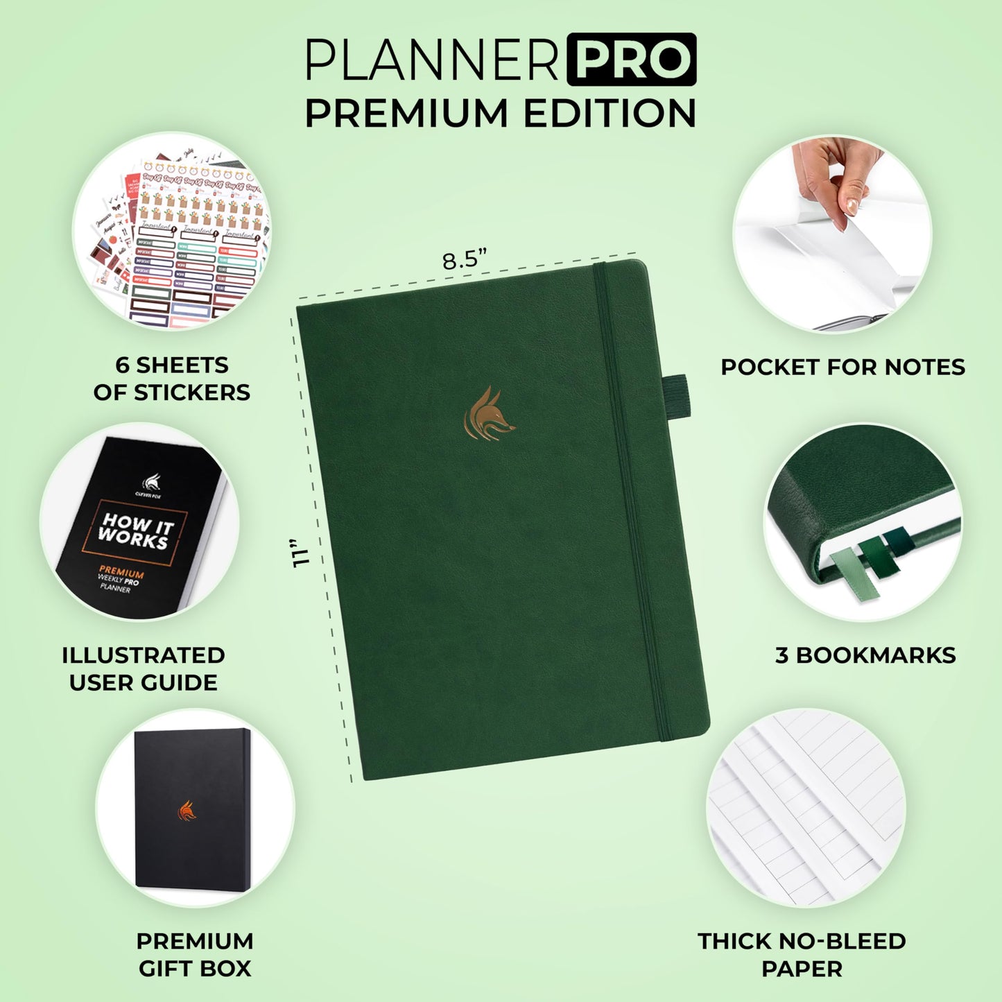 Clever Fox Planner Pro Premium Edition– Luxurious Weekly & Monthly Planner + Budget Planner Organizer for Productivity & Reaching Goals, Undated, A4 Hardcover + Keepsake Box, Lasts 1 Year, ForestGreen