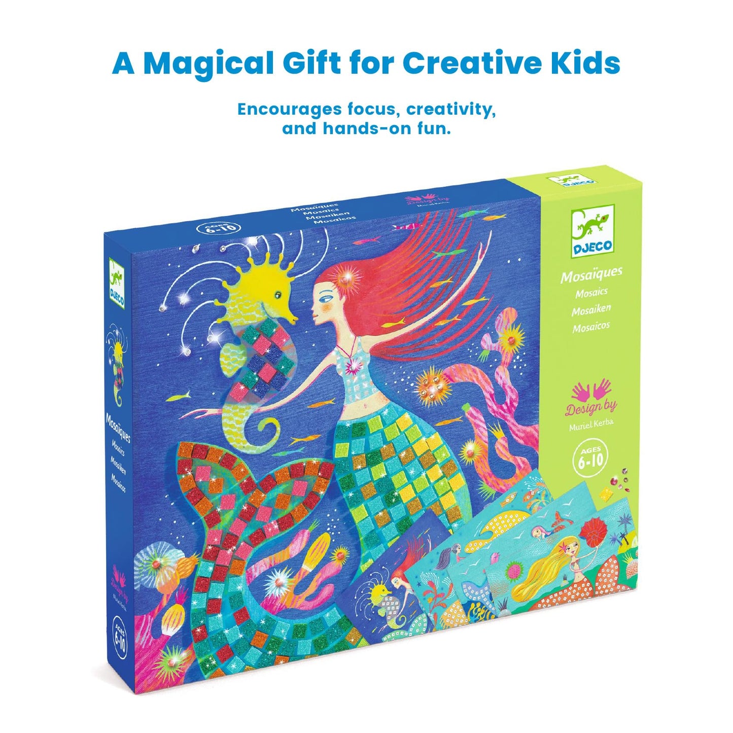DJECO Mermaid's Song Mosaic Arts & Crafts Kit - Create Your Own Glittery Underwater Scene for School - Fun & Creative for Family & Friends, Boys & Girls, Educational, Sticker Foam for Kids 5+