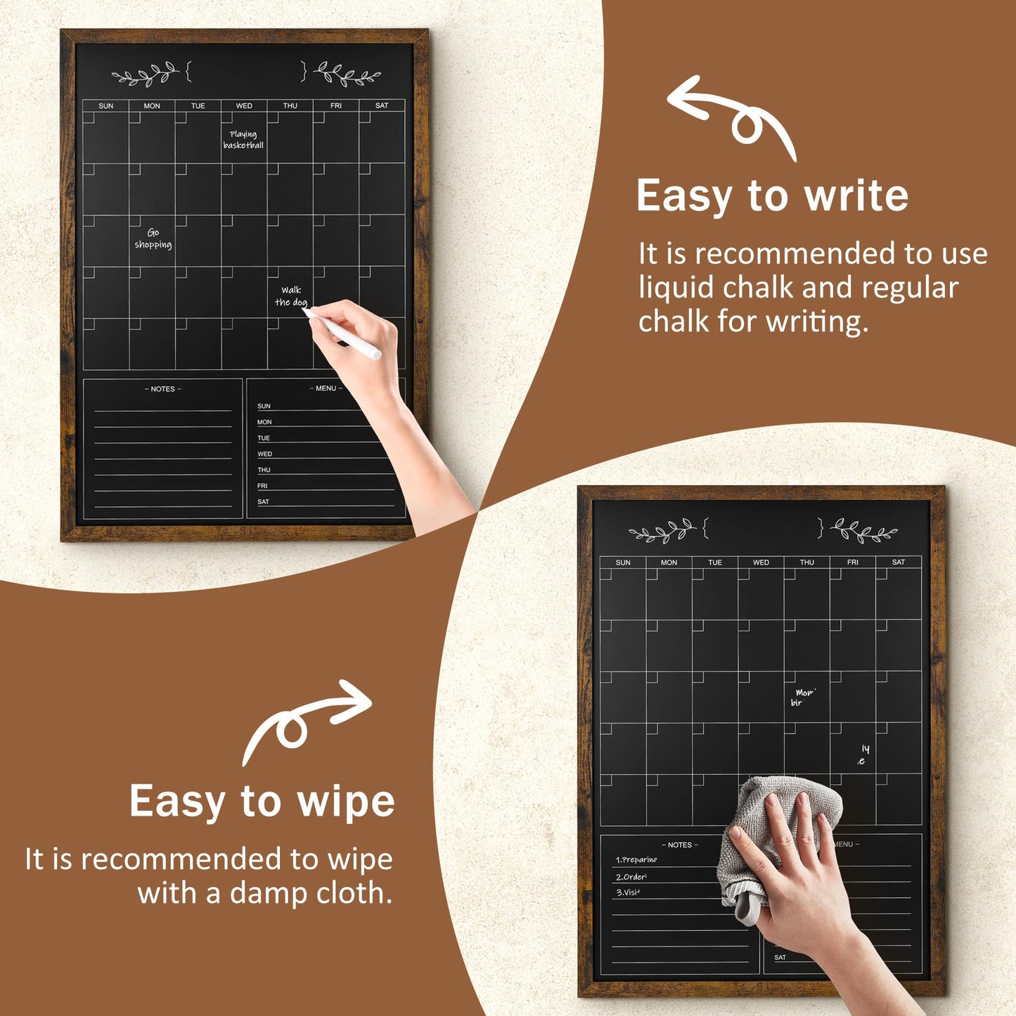 Marribol Chalkboard Calendar for Wall,20" x 28" Rustic Framed Magnetic Chalkboard for Home Kitchen Office School