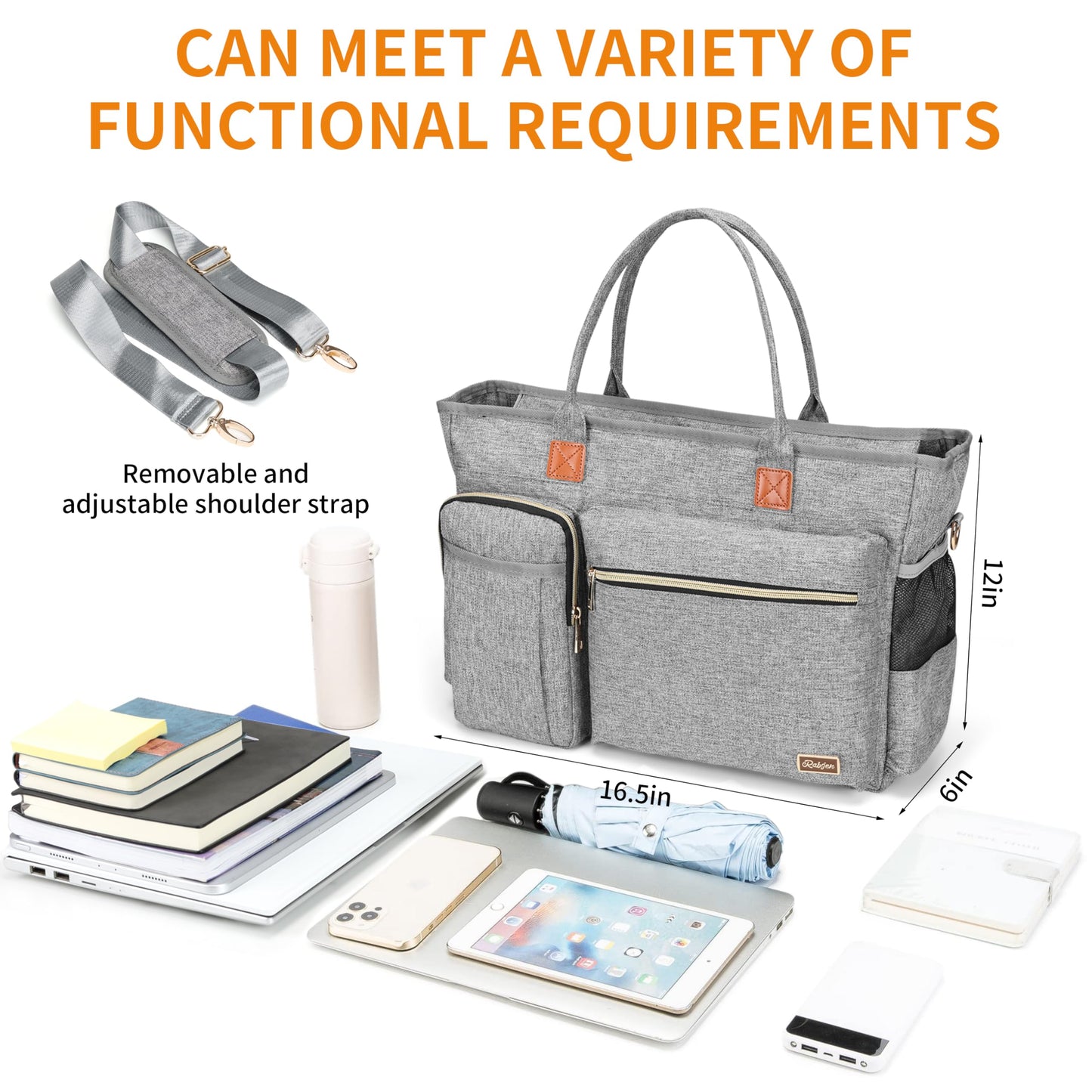 Laptop Tote Bag, Middle Size Computer Messenger Teacher Bag with 15.6'' Padded Laptop Sleeve Grey