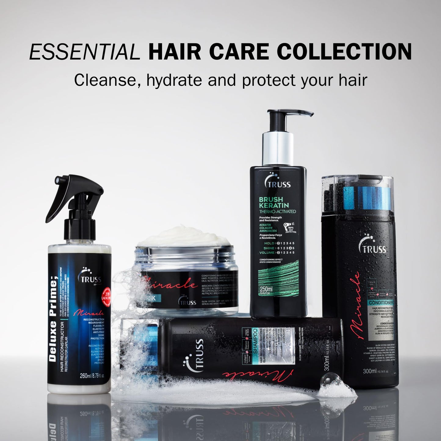 TRUSS Brush - Intensive Leave-in Hair Repair Treatment for Damaged Hair - Heat Activated with Keratin & Collagen Amino Acid Proteins - Thermal Protector That Controls Frizz; Restores Shine & Strength