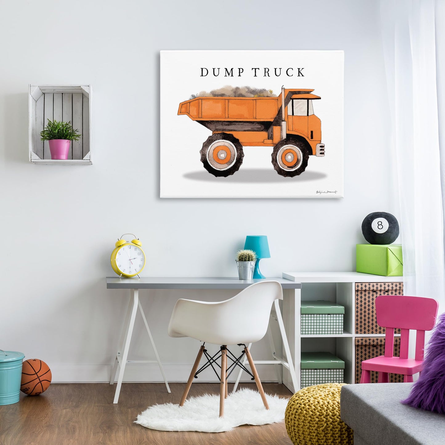 Stupell Industries Orange Dump Truck Traditional Construction Vehicle, Designed by Stephanie Workman Marrott Canvas Wall Art, 36 x 48, Off-White