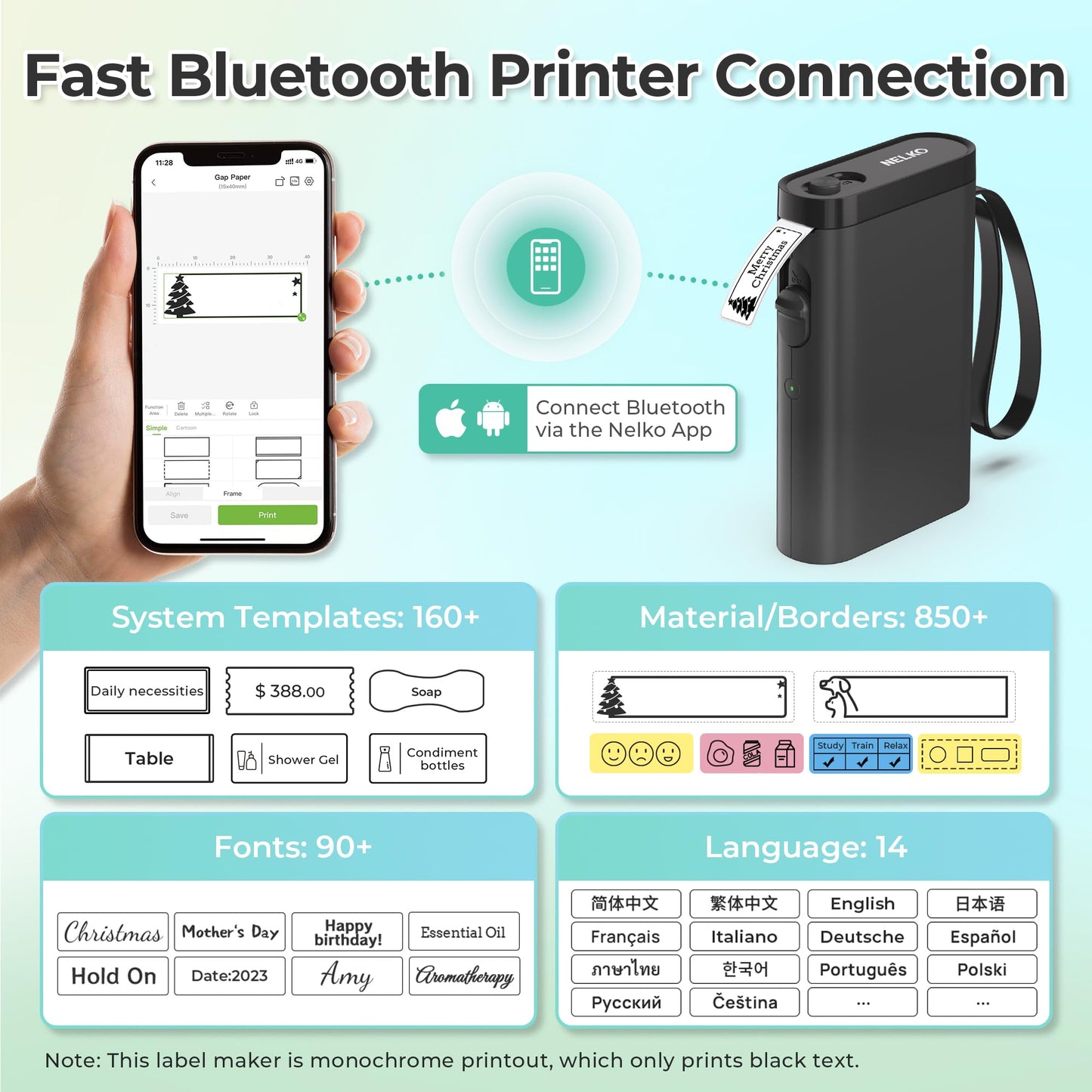 Nelko Label Maker Machine with Tape, P21 Bluetooth Label Printer with 3 Tapes, Wireless Mini Label Makers with Multiple Templates Icon Font Custom for School Office Home, Black