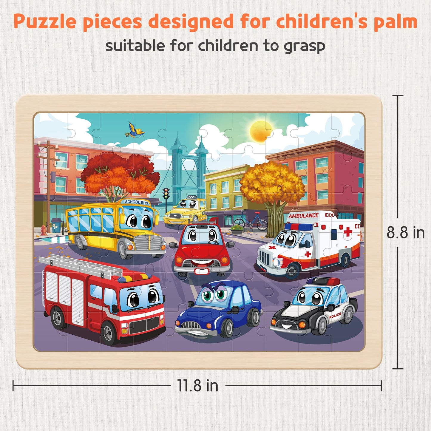 SYNARRY Wooden Vehicle Puzzles for Kids 3-5, 6 Packs 60 PCs Jigsaw Puzzles for Kids 4-8 Years Old, Wood Kids Puzzles Ages 5-8, Preschool Educational Toys Gifts for 3 4 5 6 7 8 Year Old