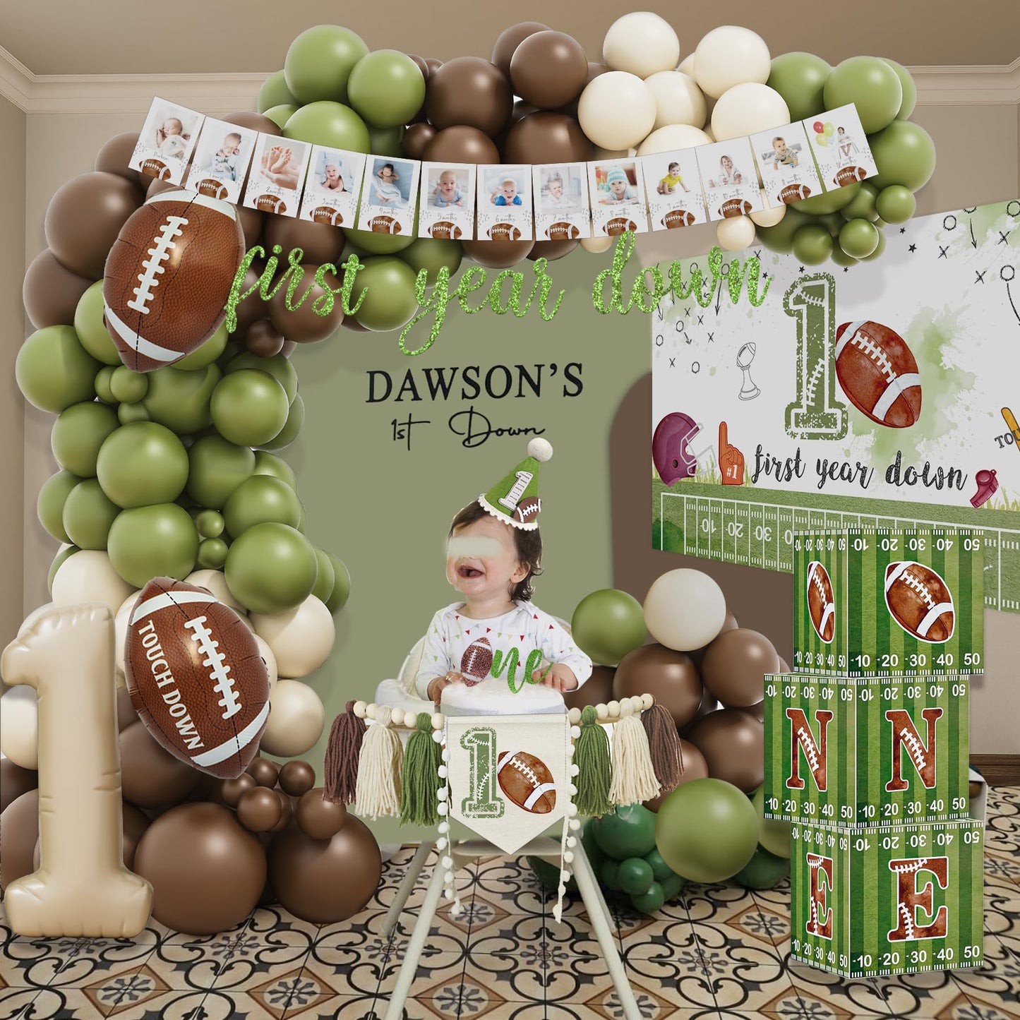 HYCSANBAO Football 1st Birthday Party Decorations，1st Year Down Birthday Decorations，First Year Down Football Birthday Decorations Party Supplies