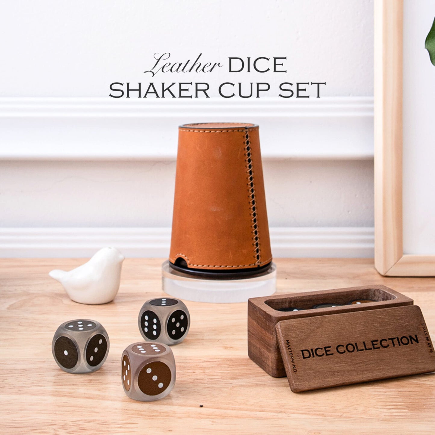 THE CRAFT HOUSE Dice Set with Dice Shaker Cup, Perfect for Casino Dice Game, Dice Games for Family Leather Dice Cup, Poker Dice Shaker (Brown)