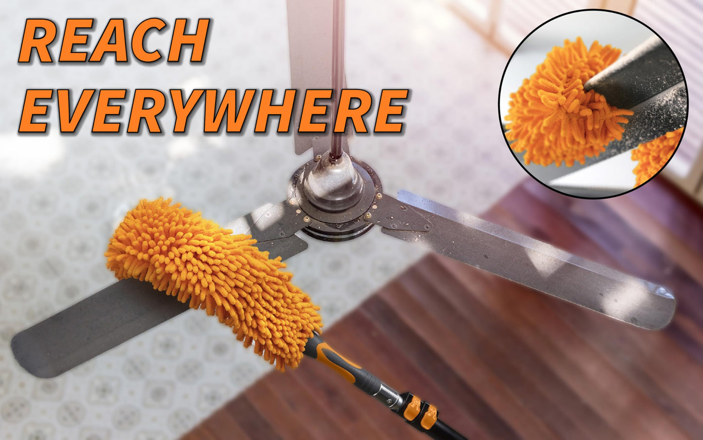 20 Foot High Reach Duster Kit with 4-12 ft Extension Pole // High Ceiling Dusting and Window Cleaning Kit with Telescopic Pole // Window Washer & Squeegee, Cobweb Duster, Fan Blade and Feather Dusters