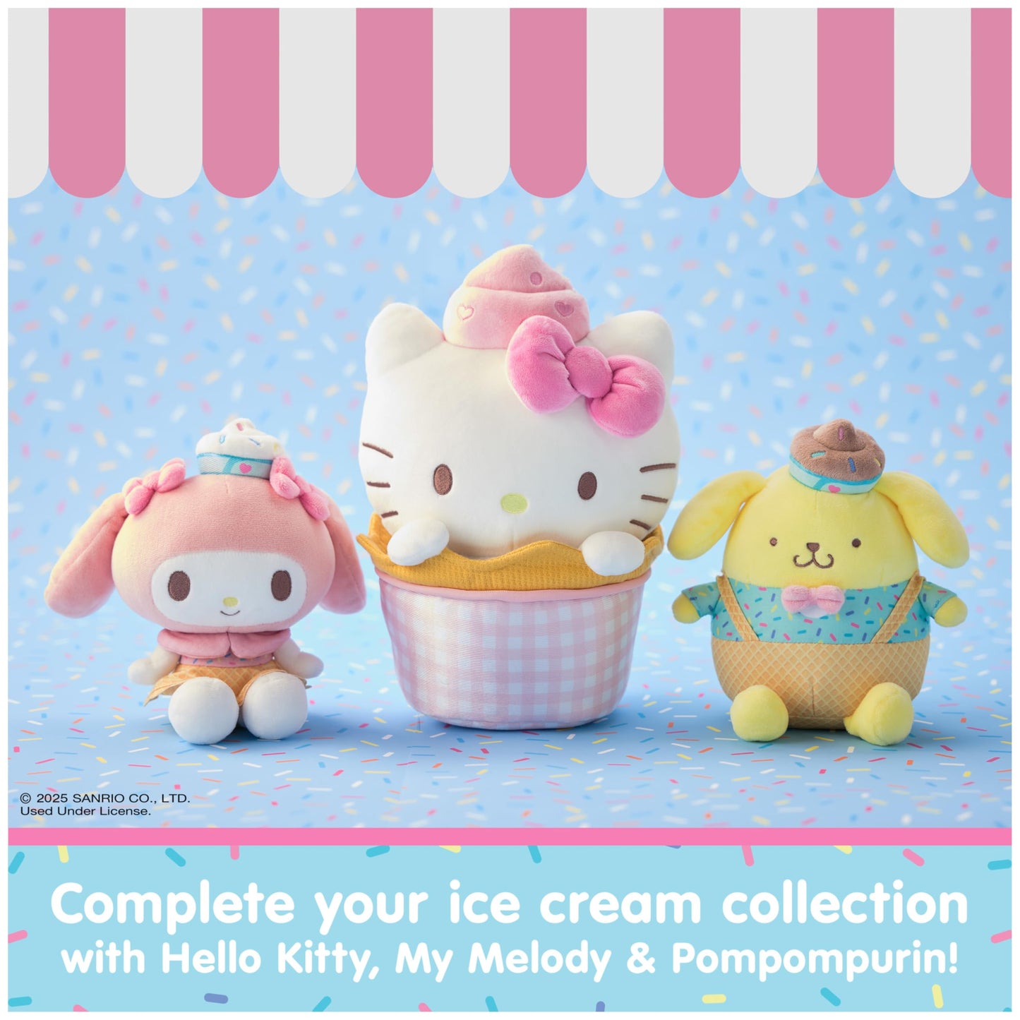 GUND Sanrio Official Hello Kitty Ice Cream Plush, Stuffed Animal for Ages 1 and Up, Pink/White, 10”