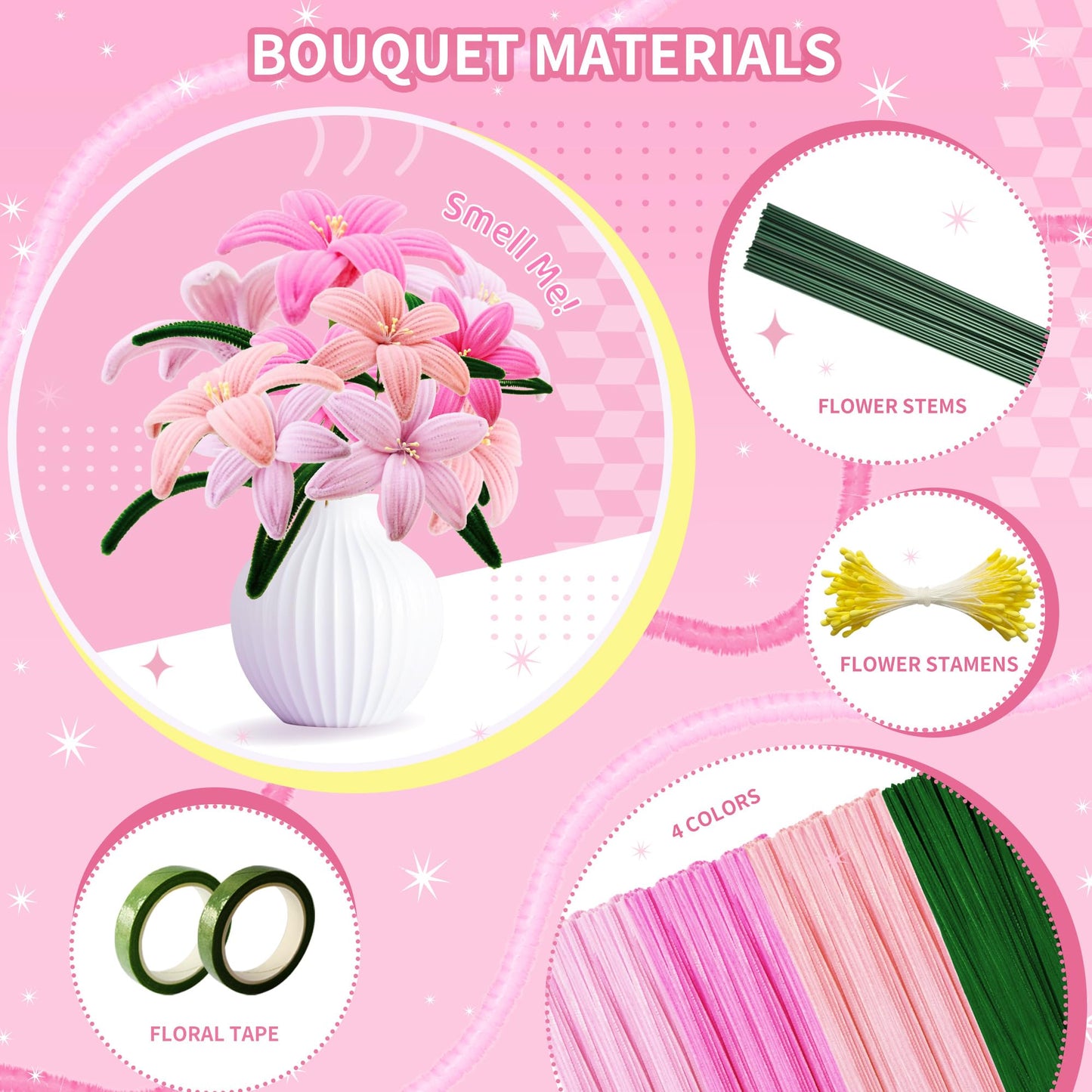 POMBUDS Cleaner Pipe Craft Set for Flowers in Christmas 13 Colors 1300pcs (1300)