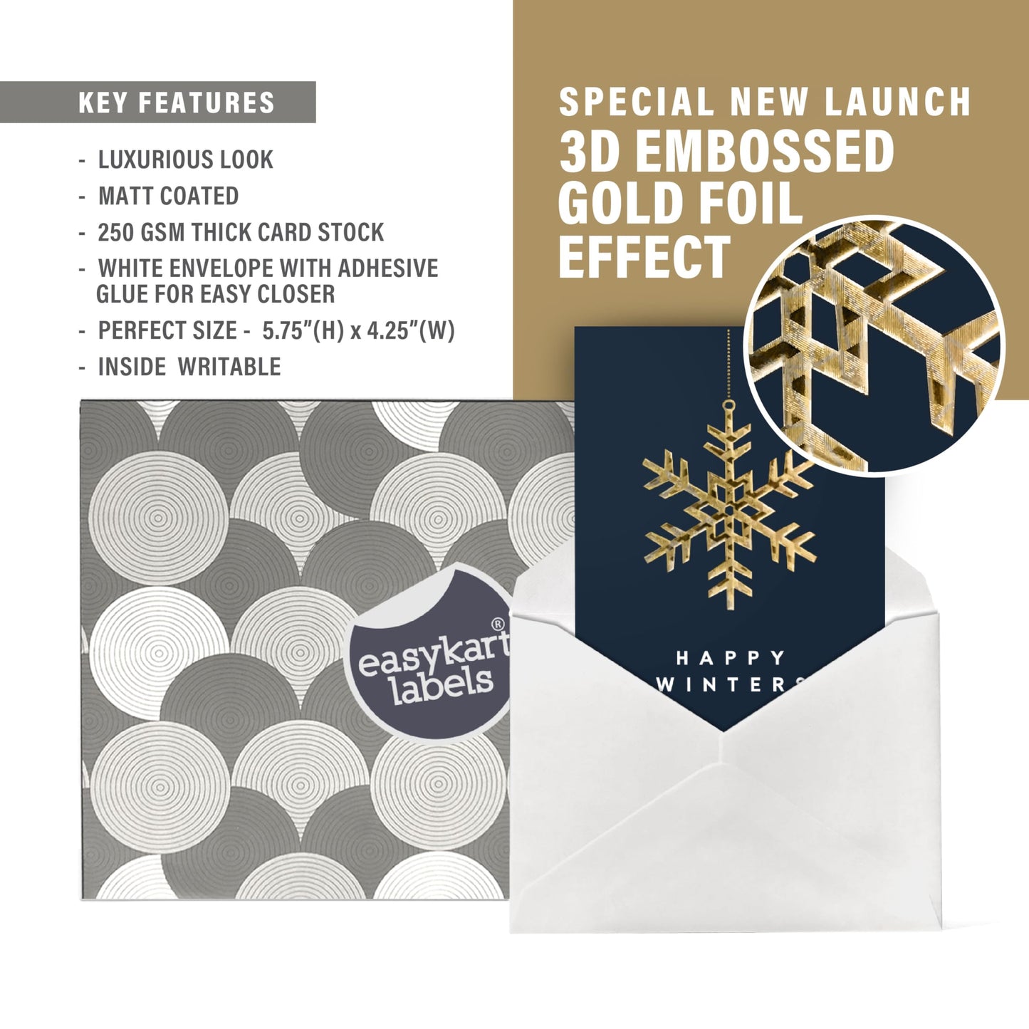 54 Christmas Greeting Cards | 3D Gold Foil & Embossing Designs | 6 Assorted Designs with Envelope | 5.5 x 4 Inch with Sentiments Inside| Merry Christmas Cards with Seal Stickers For Friends , Family