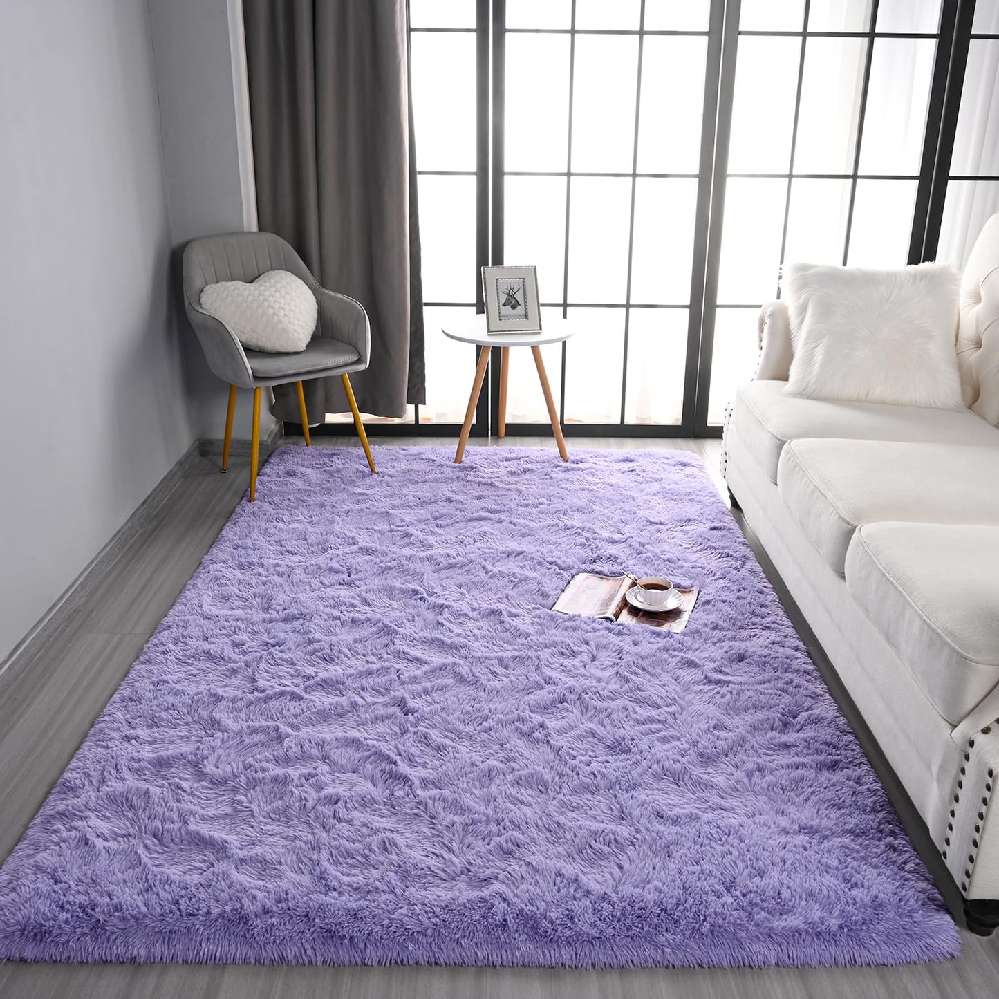 Pettop Fluffy Lavender Purple Rug for Bedroom Living Room, 5x8 Feet Super Soft Shaggy Plush Fuzzy Rugs for Girls Kids Boys, Non-Slip and Washable Rug for Nursery Classroom, Carpet for Rooms Decor