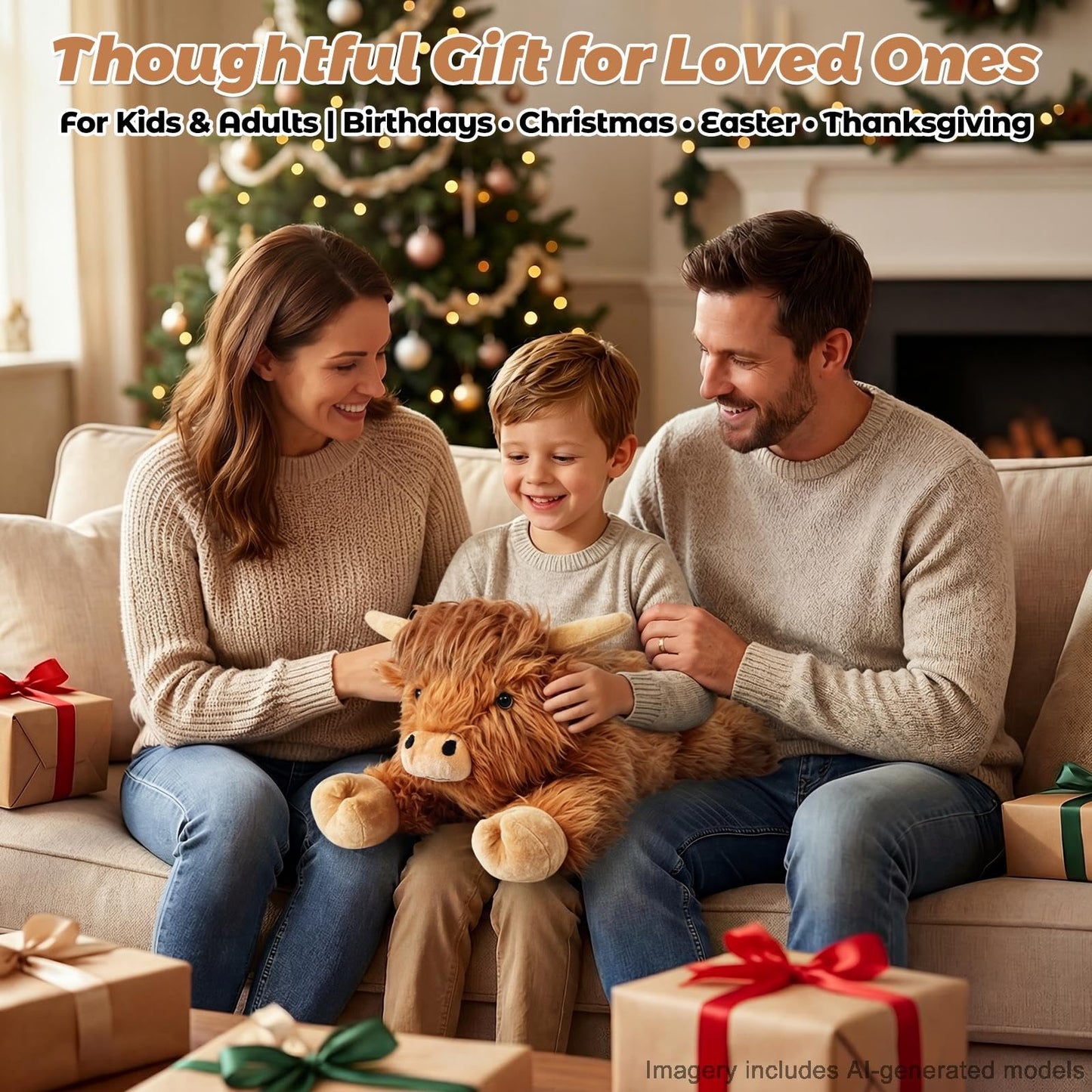 22" & 4.5 lbs Highland Cow Weighted Stuffed Animal for Anxiety, Cuddly & Soft Kids' Plush Toy Pillows for Companion, Large Plushies with Removable Ceramsite Bag, Gifts for Adults, Kids, Boys and Girl