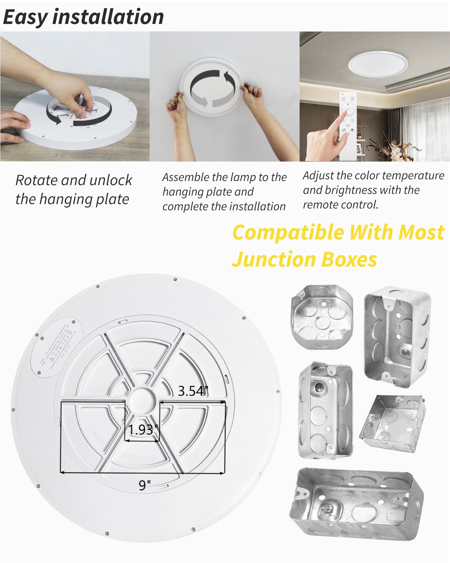 1Pack 20 Inch Remote Control Dimmable Large LED Flush Mount Ceiling Light Panel,40W 4350LM,2700K-6000K Adjustable Color,Ultra Thin Round White Ceiling Light Fixture for Hallway Kitchen Home Office