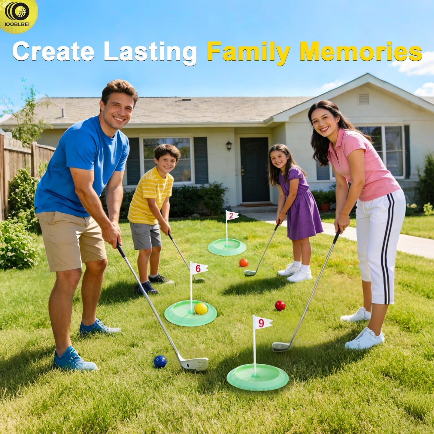 IOOBLBEI Mini Golf Game Putting Chipping Game Set - Build Your Own Course at Home Indoor Outdoor, Includes 9 Holes, 4 Balls, Dry-Erase Scoreboard with Pens, Family Party Garden Golfs for Adults Golfer