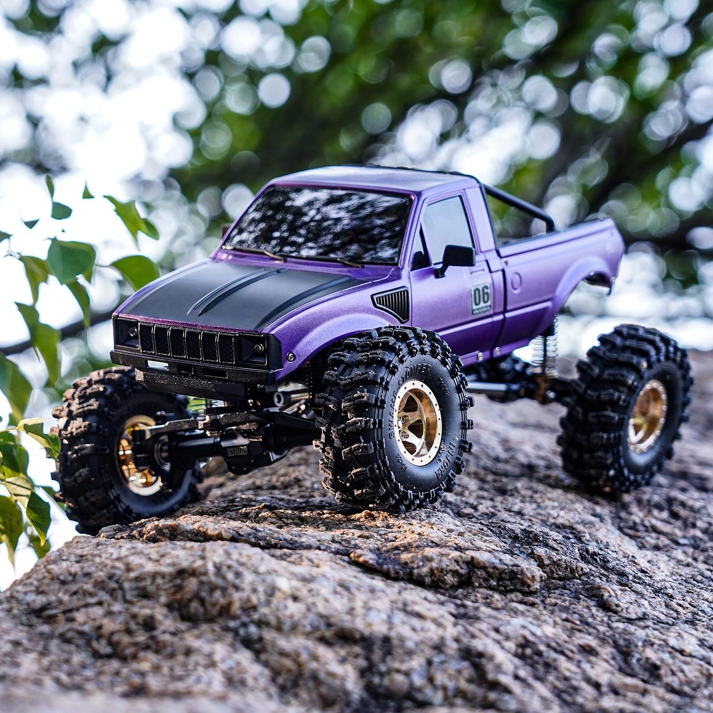 INJORA IR60 Pickup Hard Body Shell with Bed Rack for 1/18 RC Crawler TRX4M Defender Bronco(Purple)