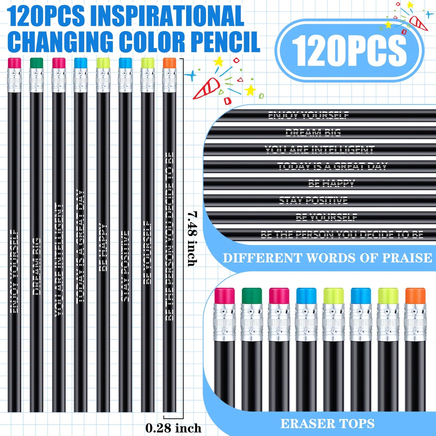 240 Pcs/120 Set Inspirational Pencil Bookmark Gift Motivational Bookmark Thermochromic Color Changing Pencil Back to School Supplies End of The Year Gift Student Reading Classroom Teacher Reward
