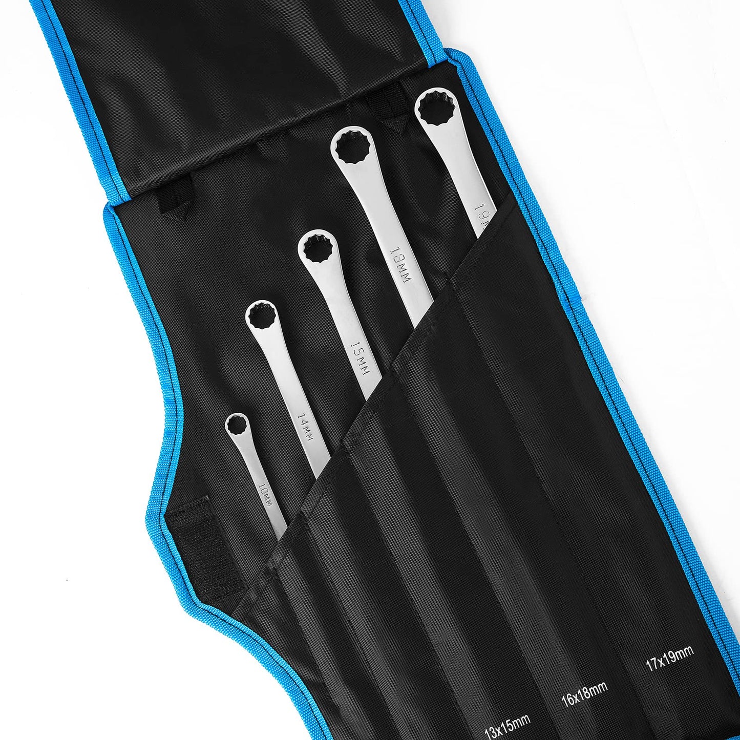 DURATECH 5-Piece Extra Long Wrench Set, Double Box End Wrench Set, 0 Degree Offset, Metric, CR-V Steel, 8mm, 10mm, 12mm, 13mm, 14mm, 15mm, 16mm, 17mm, 18mm, 19mm, Organized in Rolling Pouch