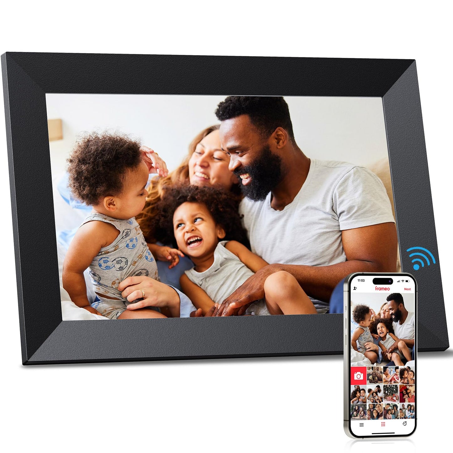 FRAMEO 10inch Digital Picture Frame WiFi Smart Photo Frame Electronic Digital Picture Frames Load from Phone1280x800 HD IPS Touch Screen,Automatic/Slideshow/Share Videos Photo-Black