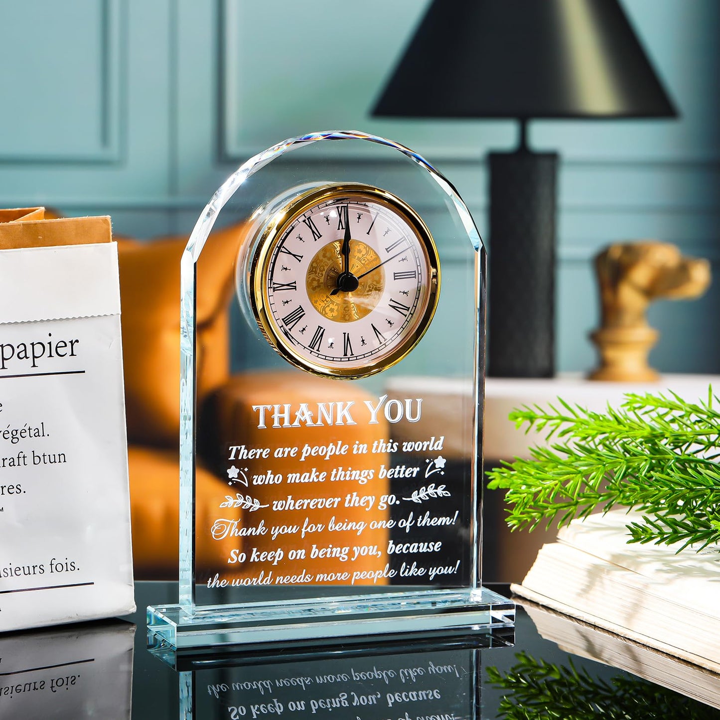 Thank You Gifts for Men Women - Appreciation Gift for Teacher Doctor Nurse Boss Coworker - Crystal Clock Inspirational Gratitude Presents for Male Leader Friends Christmas Grateful Plaque Decor
