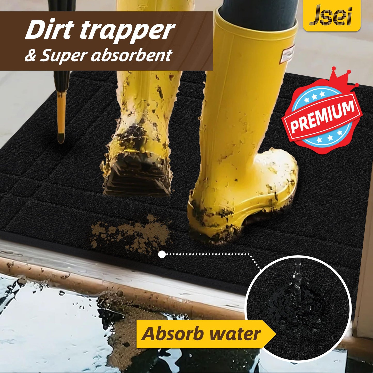 JSEI Entryway Rugs Doormat 24"x36", Non-Slip Dirt Trapper Door Mats Indoor, Washable Absorbent and Stain Resist Welcome Floor Mat for Front Door, Dog Door Mat, Dirty Wet Shoes & Paws, Black