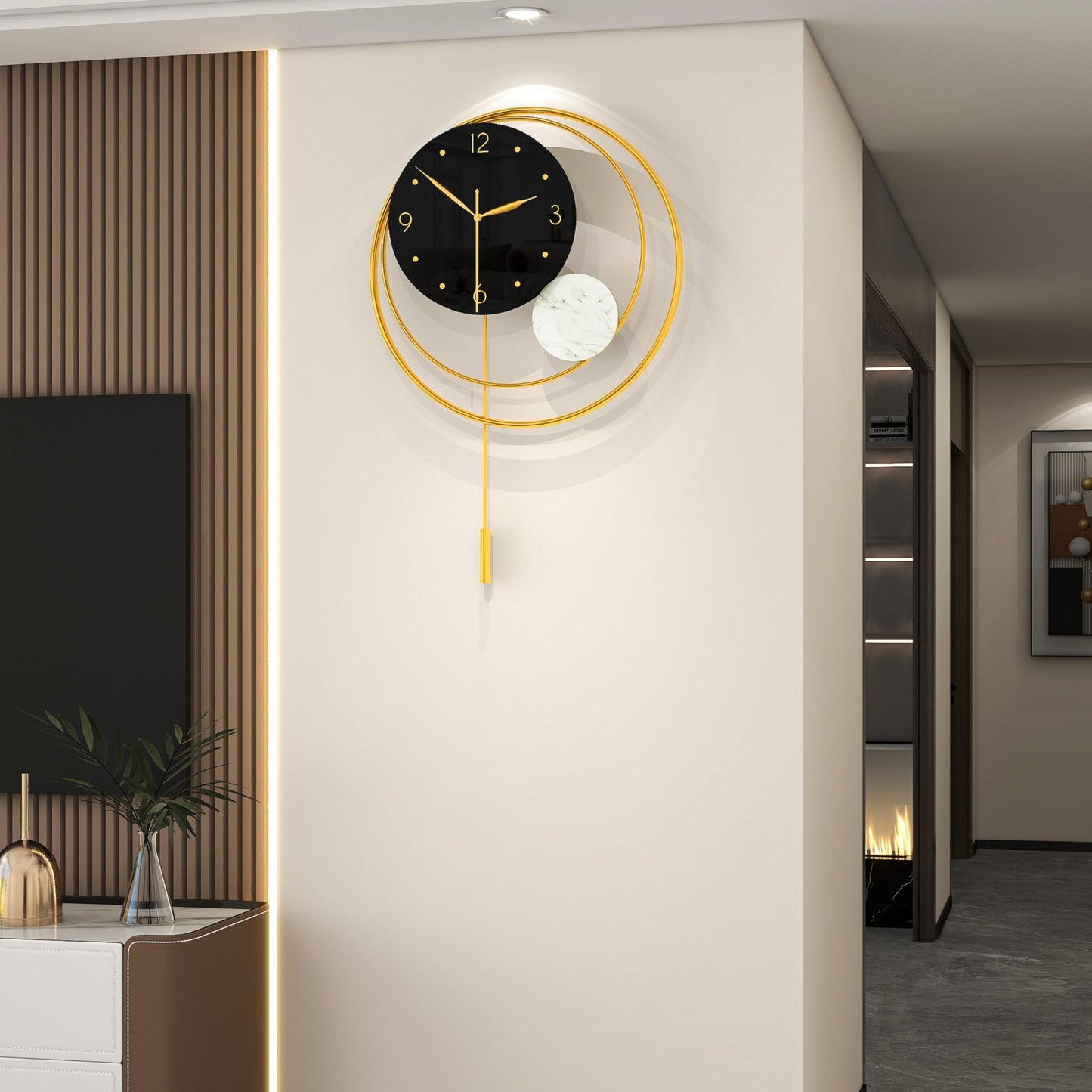 YIJIDECOR Large Wall Clocks for Living Room Modern Pendulum Wall Clock Battery Silent Non Ticking Operated Gold Metal Wall Art forBedroom,Kitchen,Farmhouse,Office,Home Decor 15.7x23.6 inches