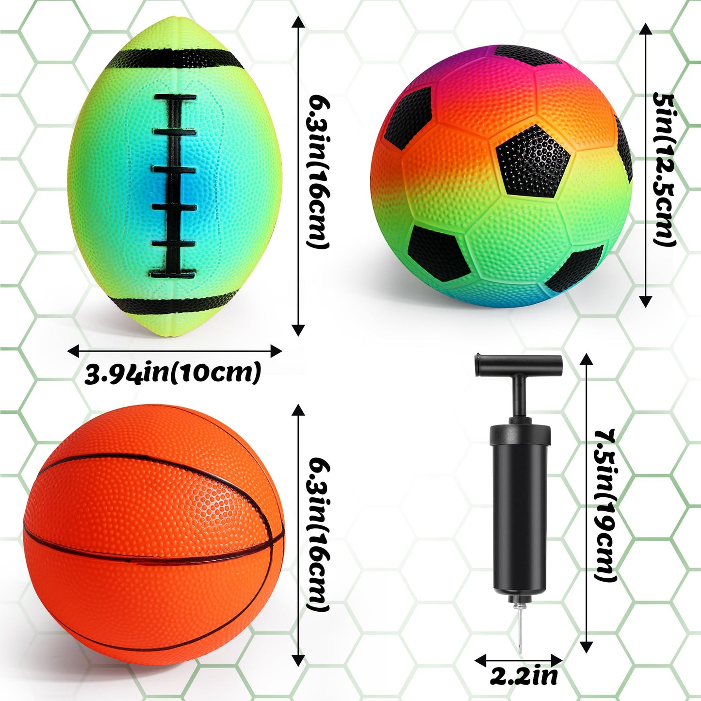 Billeeit Small Sports Balls for Kids Pack of 6, 2 Each of 5" Football, Basketball, Soccer for Playground, Toy Balls Set, Inflatable Multi-Sport Ball Set with 1 Pump for Indoor and Outdoor Activities
