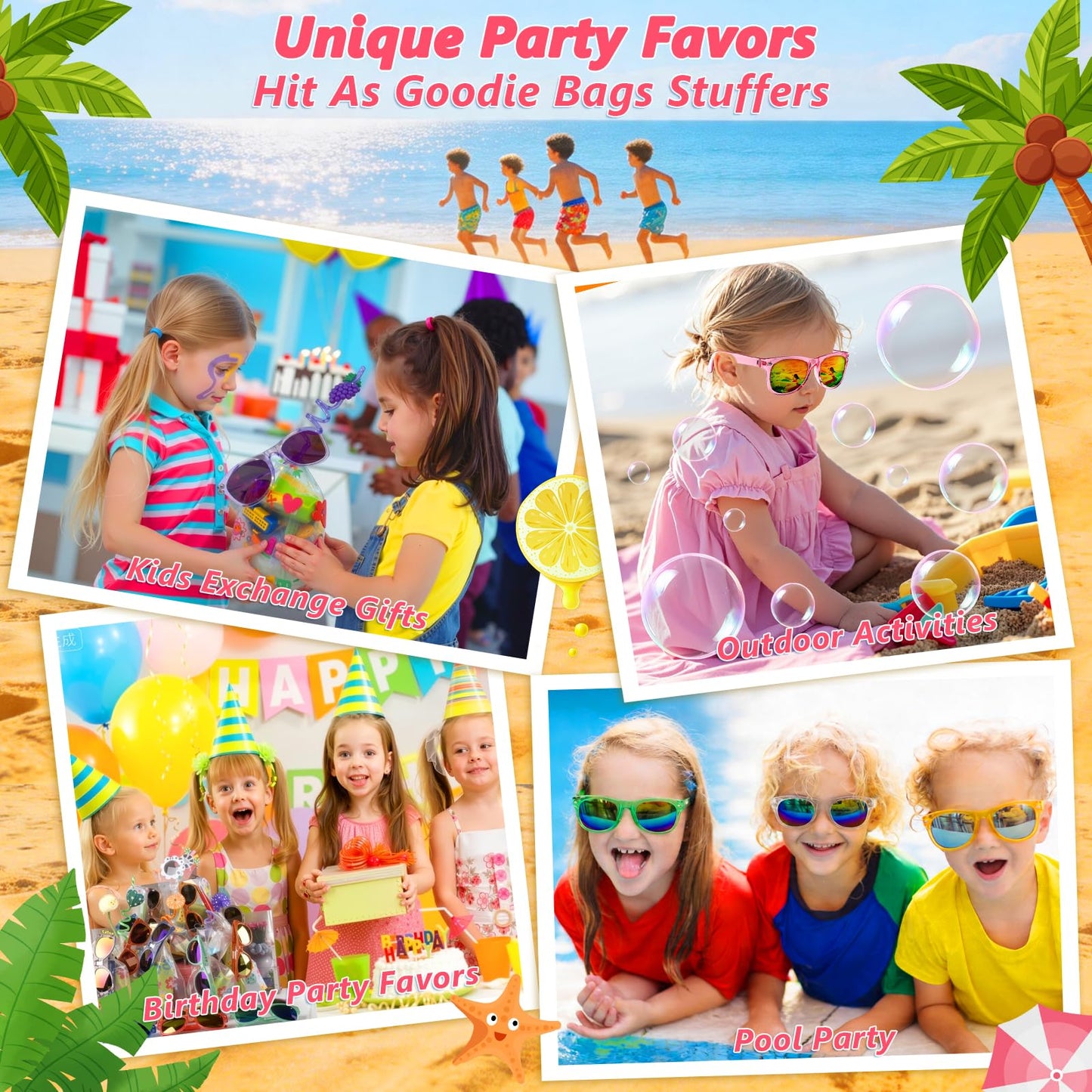 Kids Sunglasses Bulk Party Favors - Boys Girls Sunglasses for Kids Age 3-8, Neon Sunglass with UV400 Protection, Goodie Bags Stuffer for Kid Birthday Party Supply, End of Year Student Gifts (64 Packs)