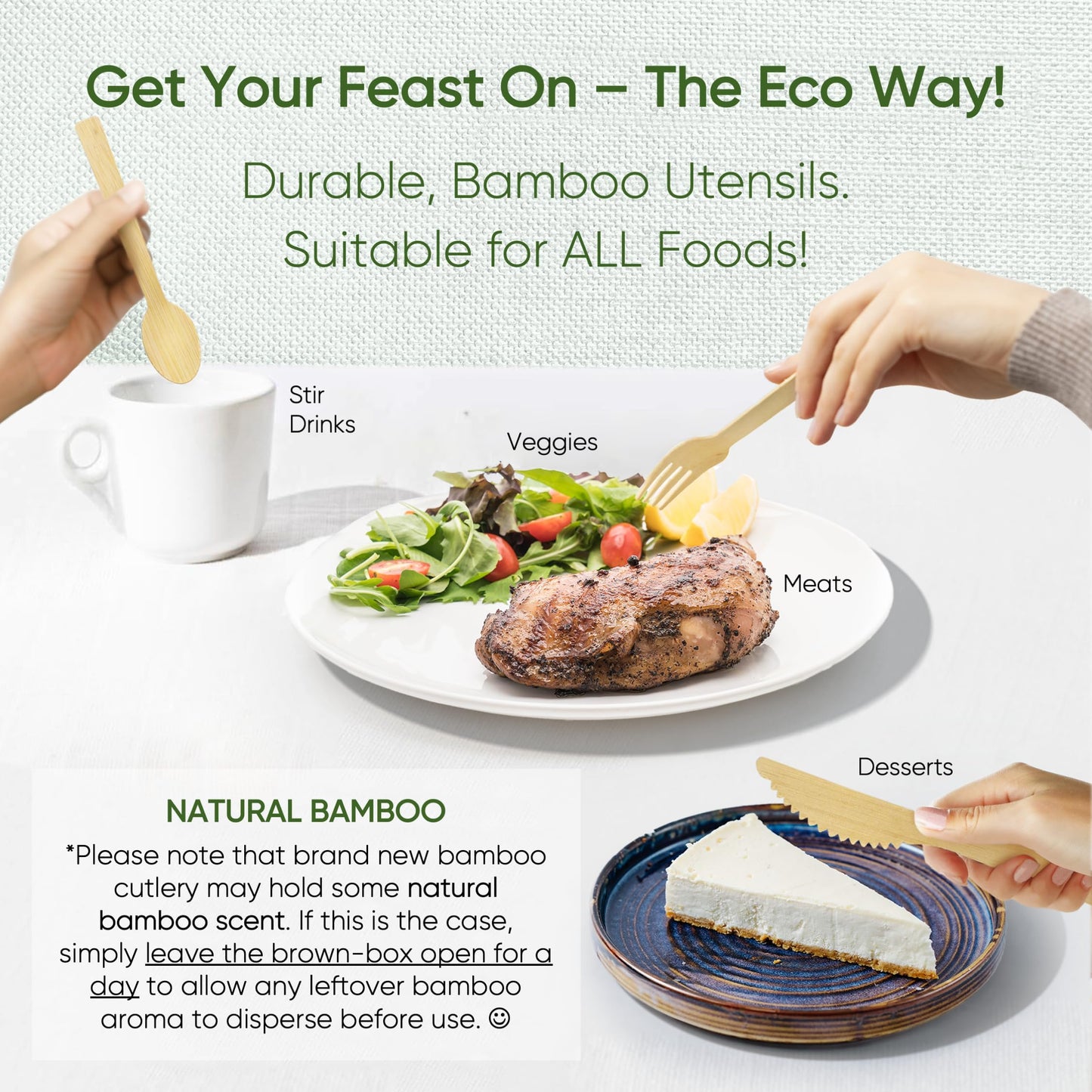 EcoPreps Premium Pre Rolled Brown Paper Napkin and Bamboo Cutlery Set (50 Pack, 200 PCS) 100% Biodegradable, Disposable Wrapped Disposable Silverware Cutlery - Pre-Wrapped Bamboo Forks, Knives, Spoons
