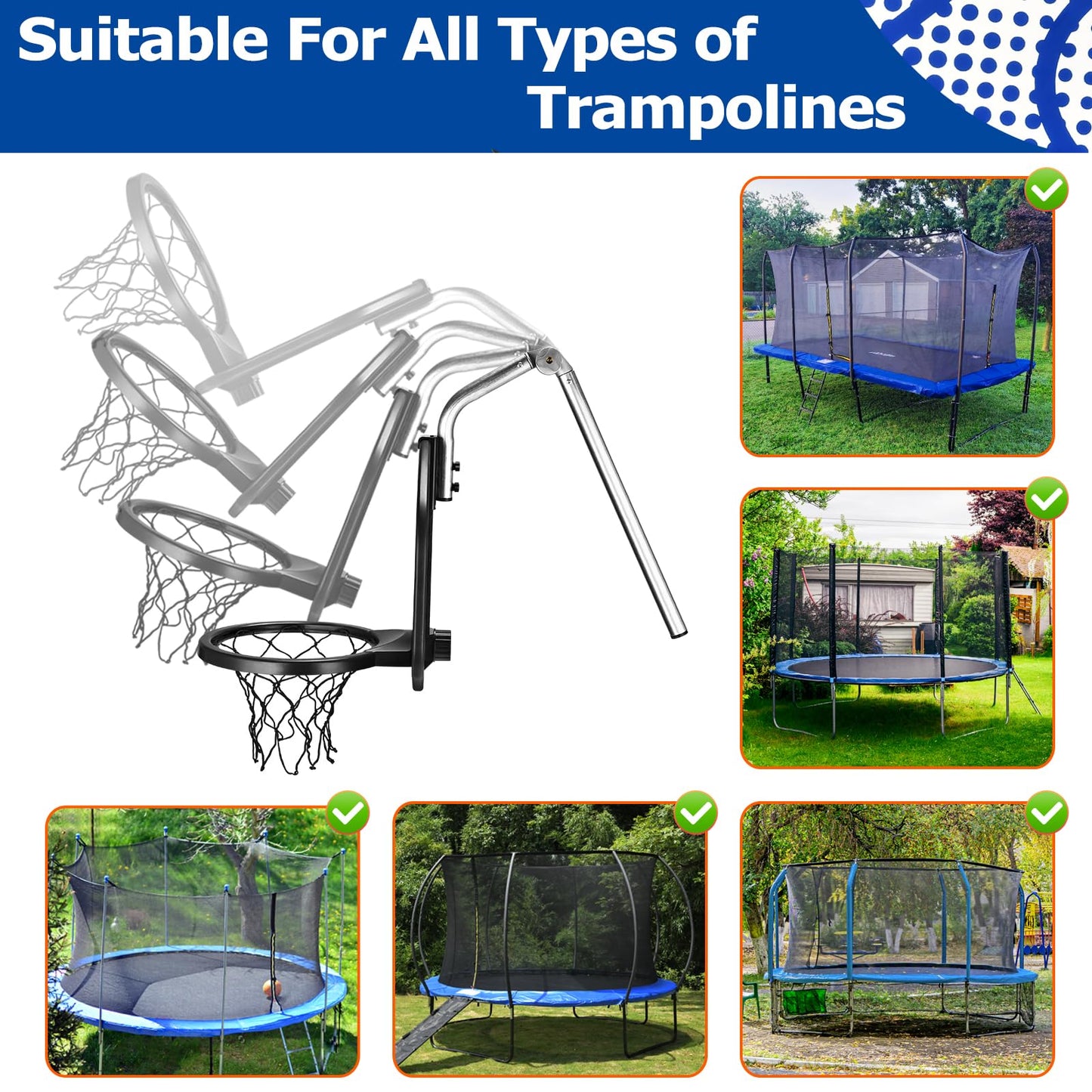 Trampoline Basketball Hoop, with Pump and Mini Balls, Easy to Assemble Sturdy for Dunk Fit, Waterproof, Trampoline Accessory of Trampoline, All Ages