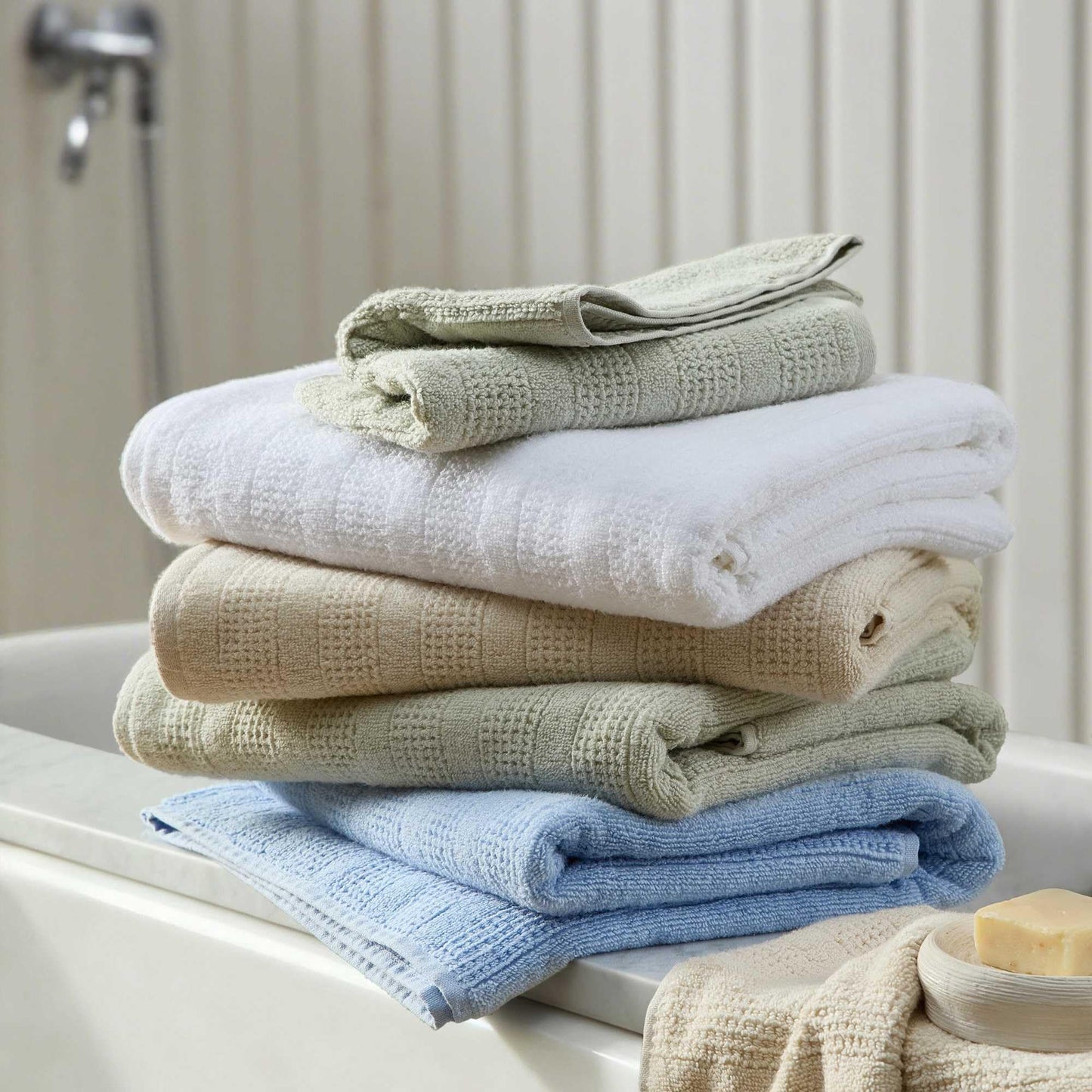 Martha Stewart - Bath Towels, Soft & Absorbent 100% Cotton Towels, Solid 500 GSM, 6-Piece Bathroom Towel Set with Textured Weave (Bedford Cottage Beige)