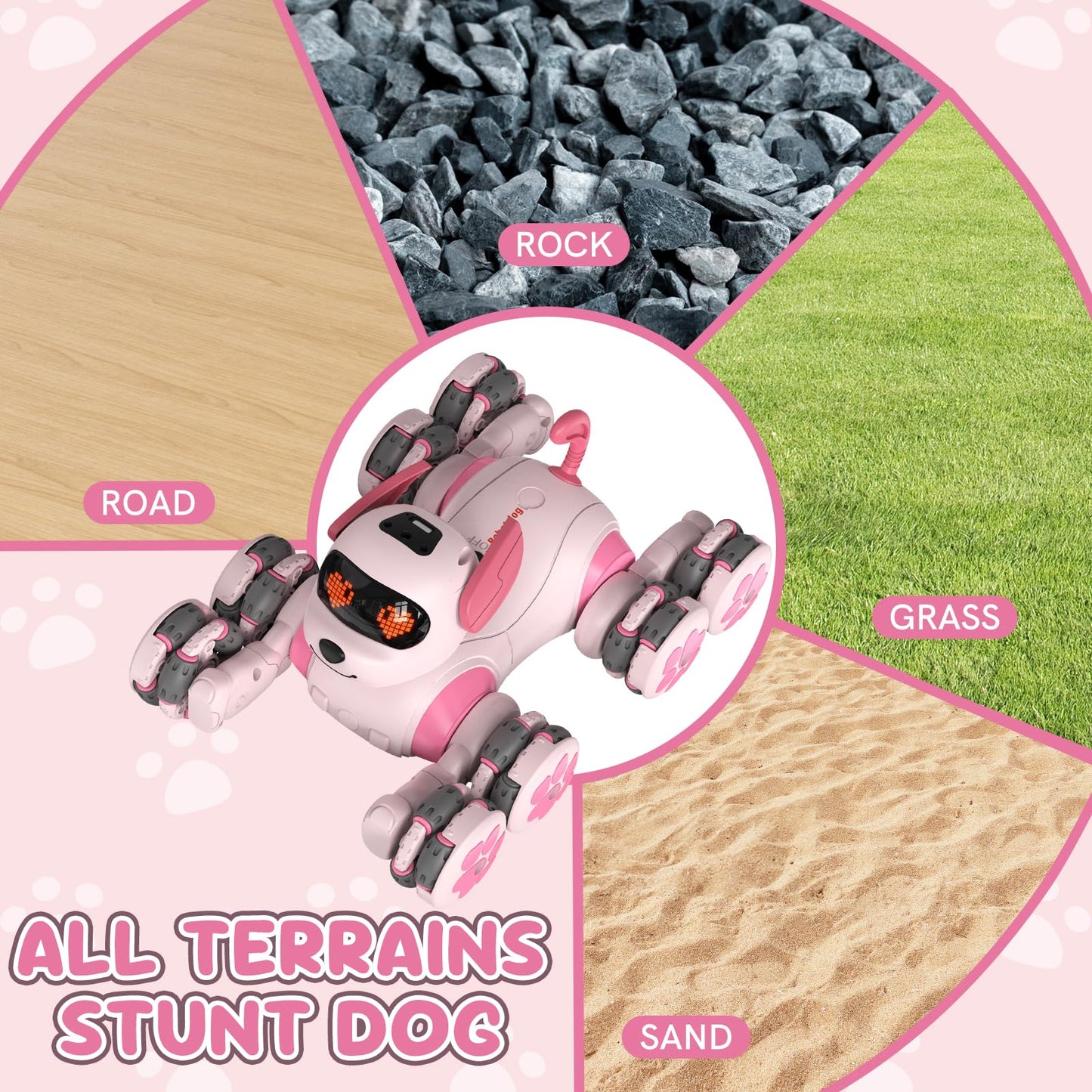 Paaxido 8WD Stunt RC Car Robot Dog Toys for Girls Age 3+, 2.4GHz Remote Control Car Dog Toys with LED Eyes, Smart Interactive Programmable Robot Toys Gift for Boys & Girls Age 3 4 5 6 7 8 Year Old