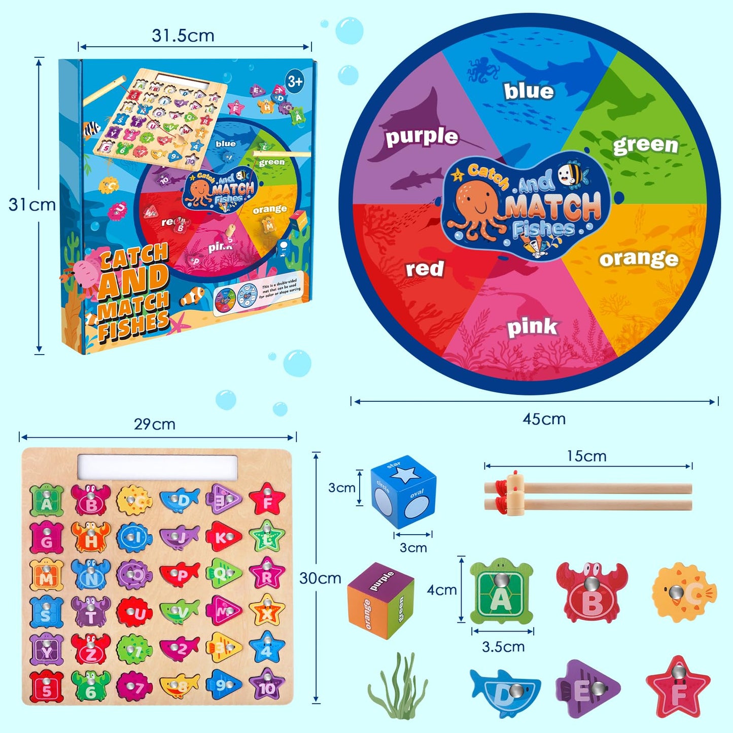 Magnetic Wooden Fishing Game, Plunack Alphabet Fishing Toy for Toddler Boys Girls 3-5 Years Old, ABC Letter Puzzle Montessori Sorting Toy, Fine Motor Skills Toy Birthday Gift for 3 4 5+ Year Old Kids