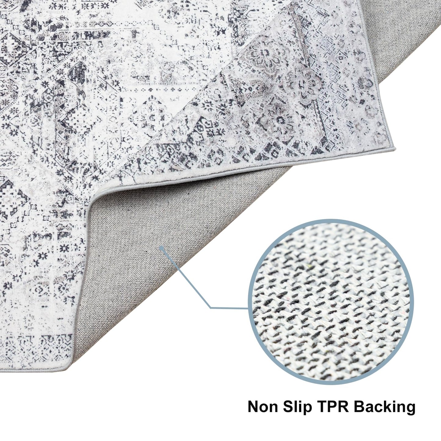 Domitapis Area Rug 5×7, Vintage Boho Rug,Ultra-Soft Low Pile, Washable, Non Slip,Stain Resistant Printed Carpet for Living Room Bedrooms Playroom Office Kitchen, Classic Grey.