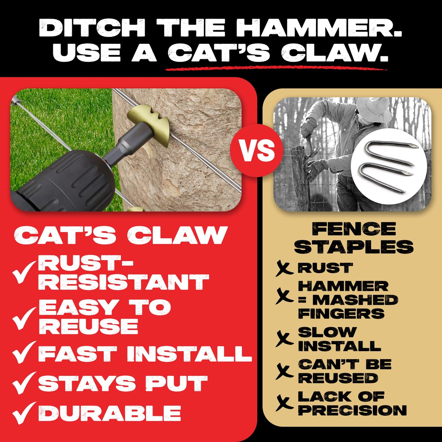 Cat’s Claw Fasteners 2 inch for Softwoods 170 Pieces Replaces The Common Fencing Staple Installs Fast with a Power Drill 4X Stronger Than Fence Staples The Original Patented USA Montana Brand